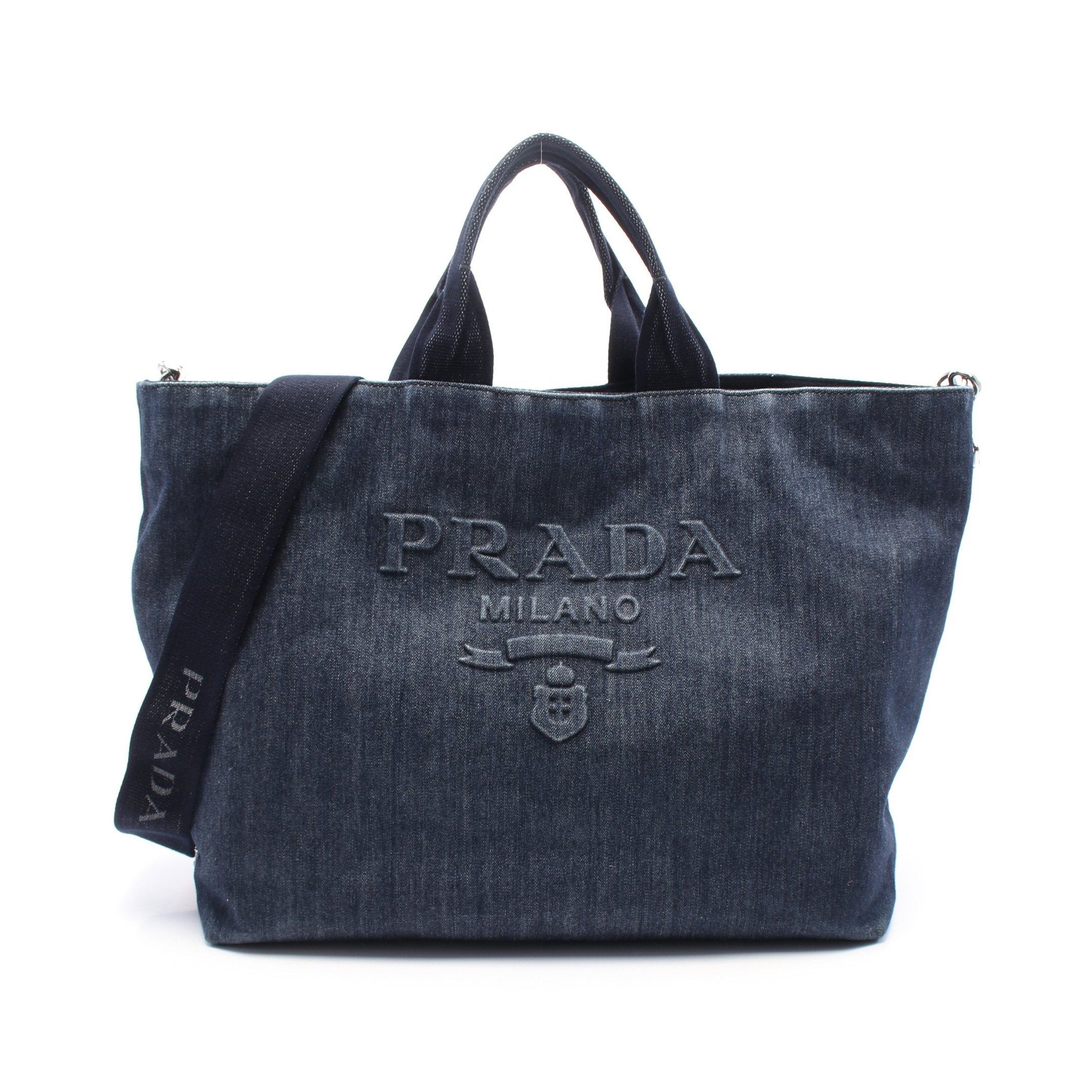 Prada Prada Denim Handbag Tote Bag Indigo Blue Size ONE SIZE - 1 Thumbnail