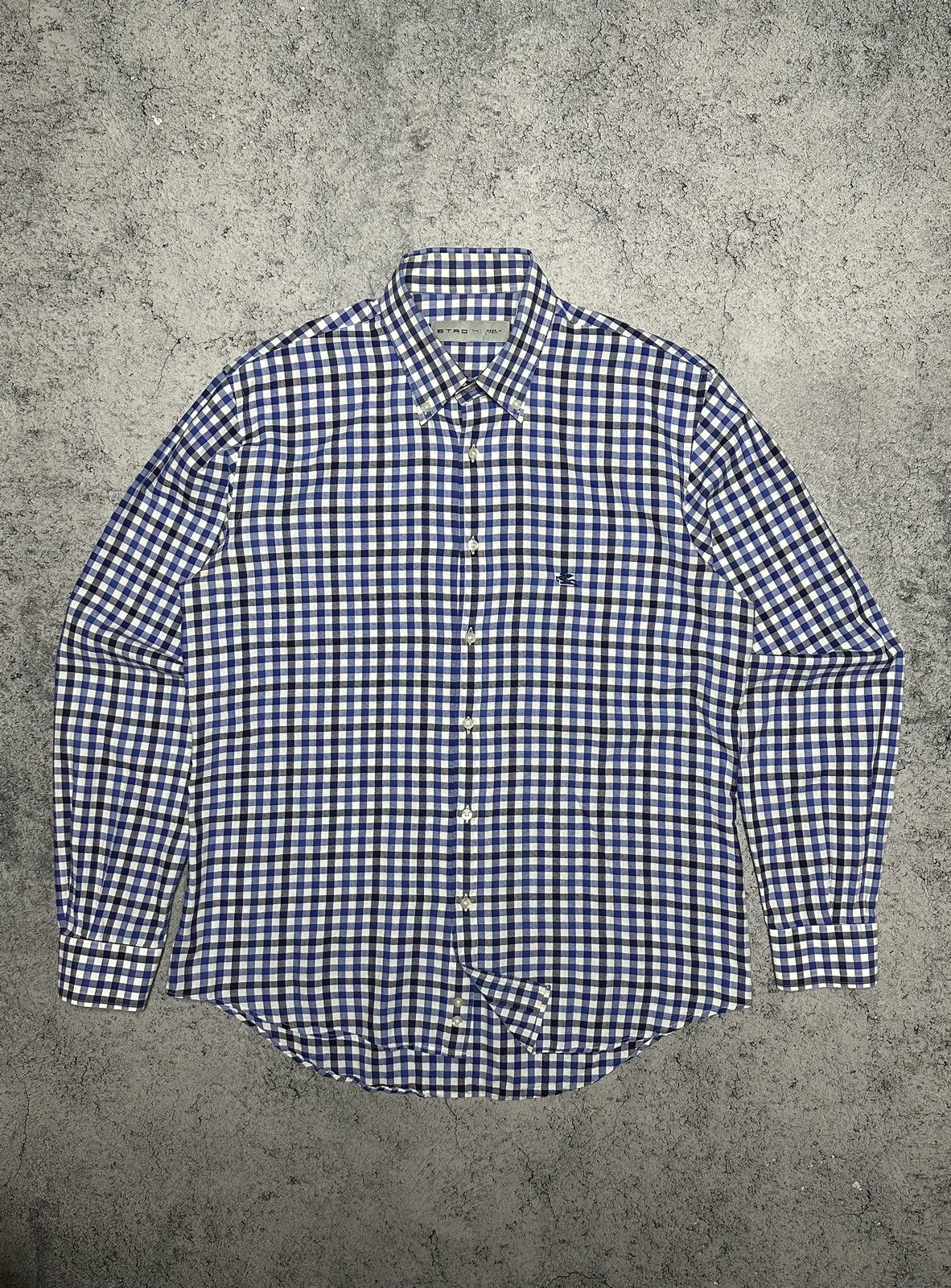 Etro Etro Checkered Blue & White Long Sleeve Shirt Size US L / EU 52-54 / 3 - 1 Thumbnail