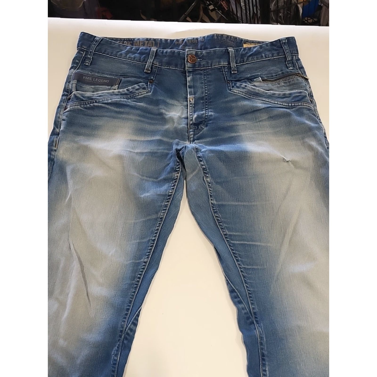 Vintage PME Legend Bare Metal Jeans Button Fly Blue Denim 38x34 Men Regular Straight 6-Pocket Whiskering Size US 38 / EU 54 - 2 Thumbnail