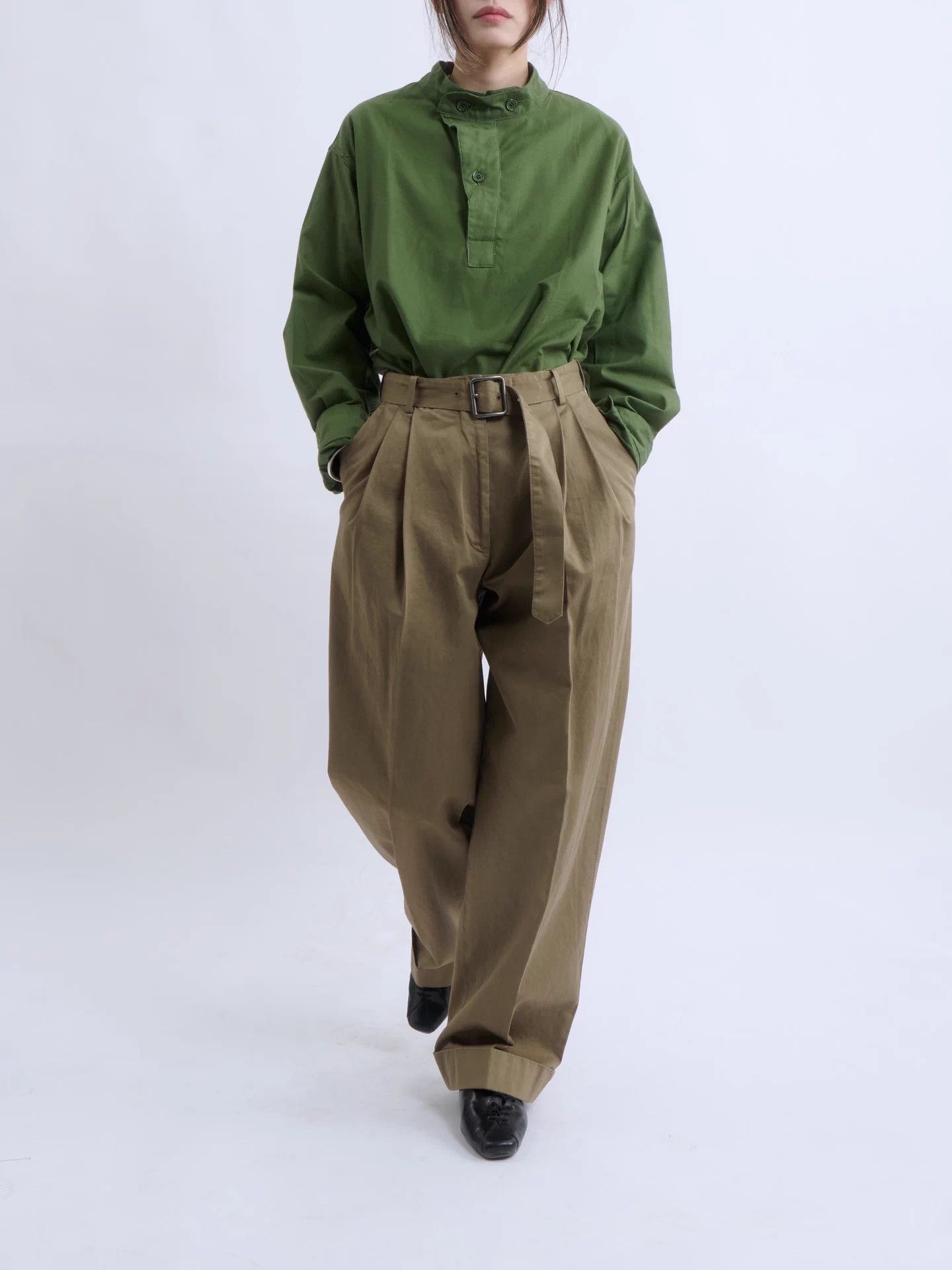 Dries Van Noten DRIES VAN NOTEN Khaki High-Waist Belted WideLeg Pants Size 25" / US 0 / IT 36 - 6 Thumbnail