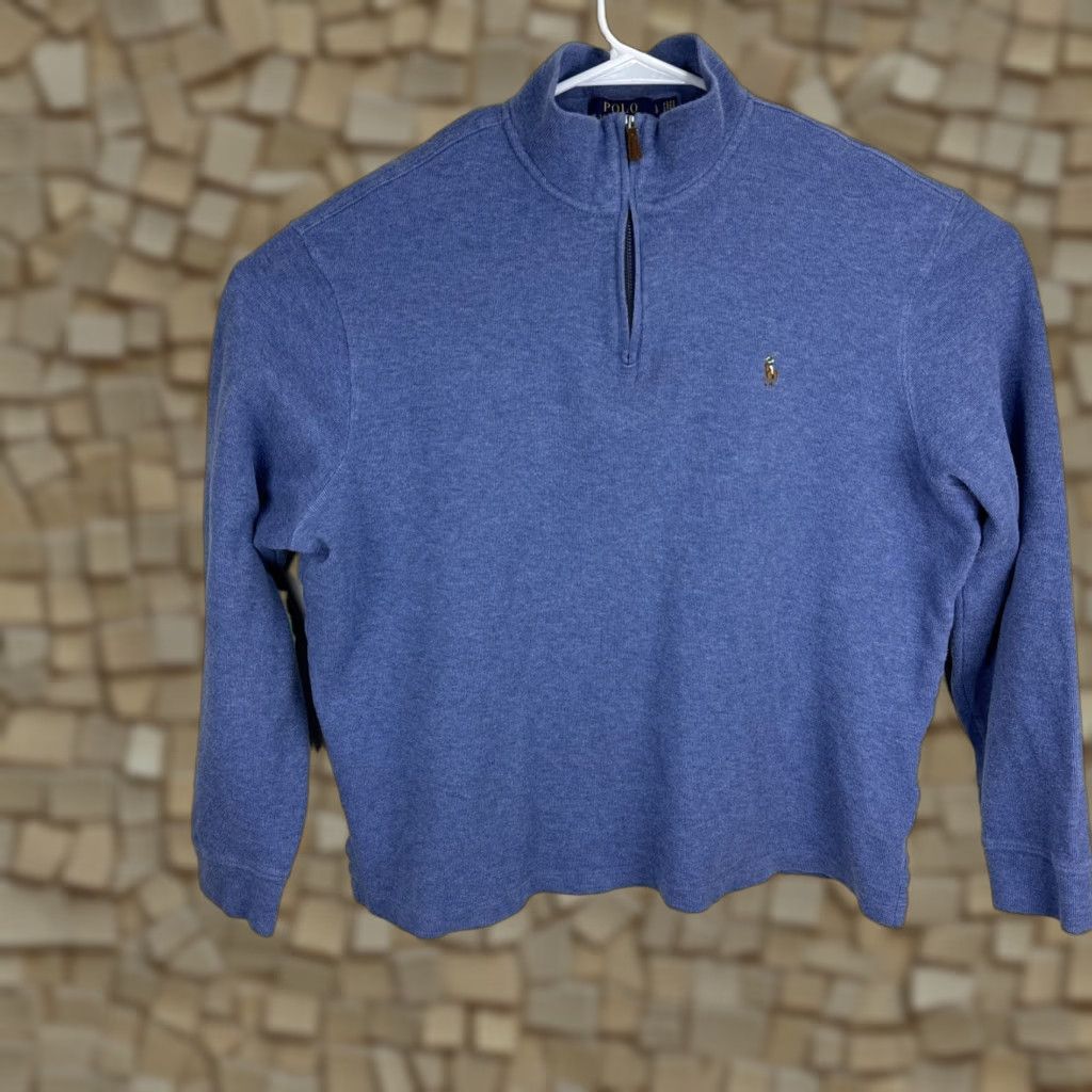 Ralph Lauren Polo Ralph Lauren Mens Sweater L 1/4 Zip Pullover Blue Polo Logo Knit Cotton Mock Neck Long Sleeve Slim Fit-Classic-Preppy Size US L / EU 52-54 / 3 - 1 Thumbnail