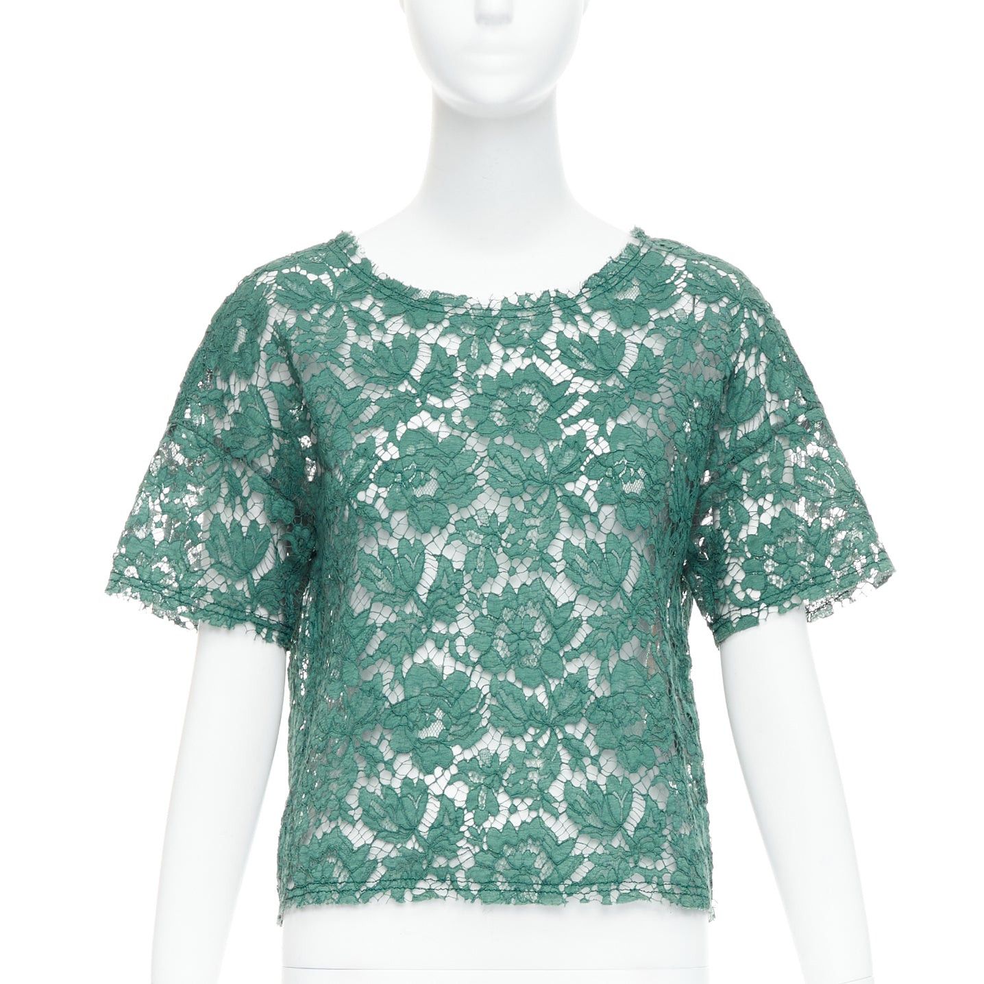 Valentino VALENTINO green floral lace boxy crop tshirt top IT38 XS Size XS / US 0-2 / IT 36-38 - 1 Thumbnail