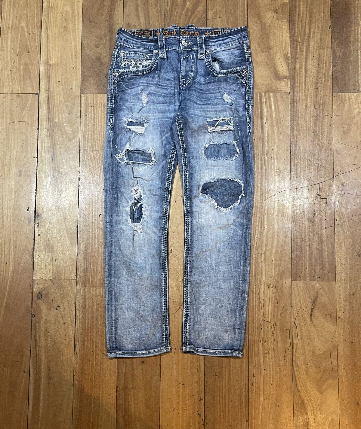 Rock Revival Vintage Blue rock revival Jeans 31Us Straight - Slim Y2K Size US 31 - 4 Thumbnail