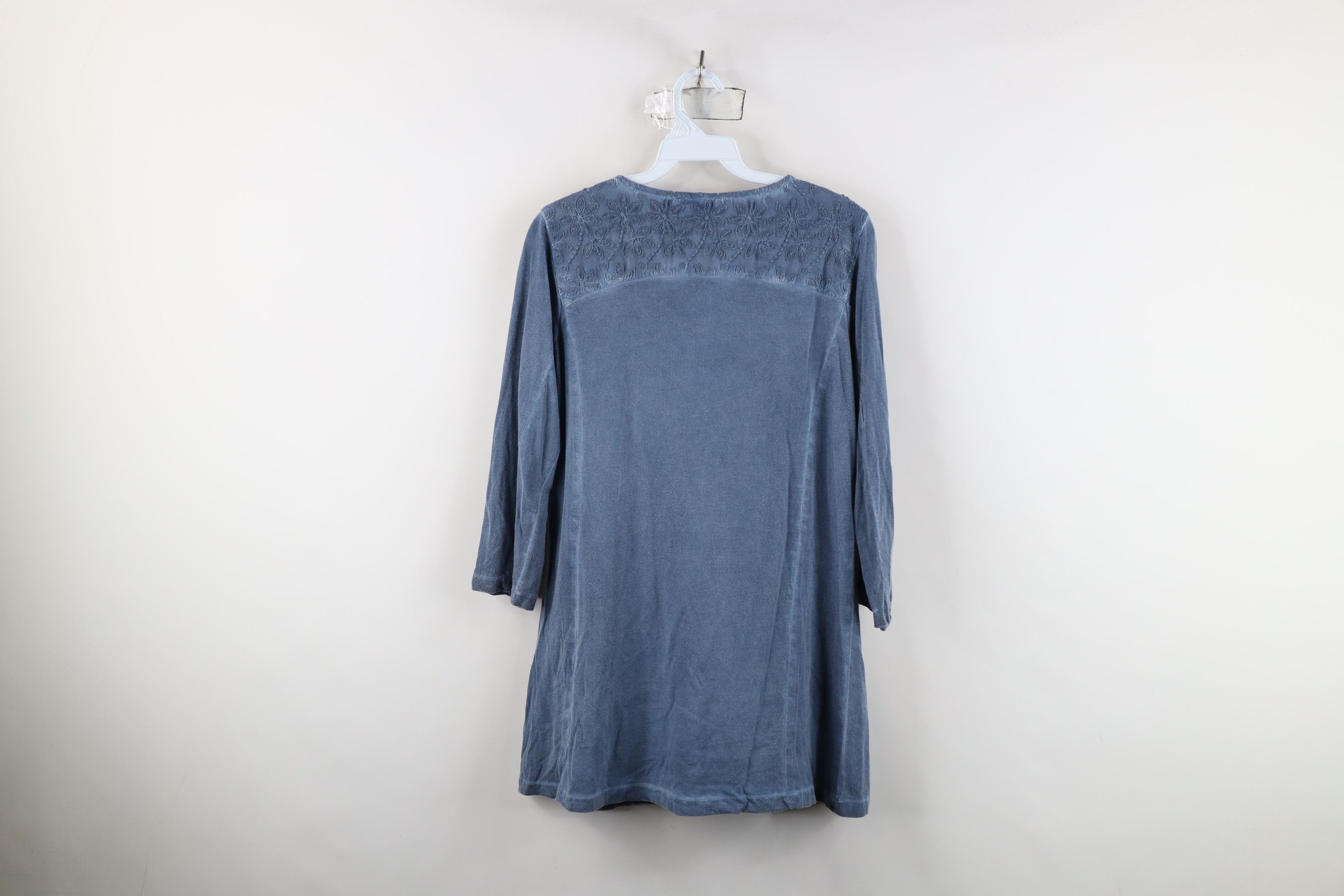 Vintage Vintage 90s Y2K Lagenlook Lace Flower Knit T-Shirt Blue Size S / US 4 / IT 40 - 13 Thumbnail