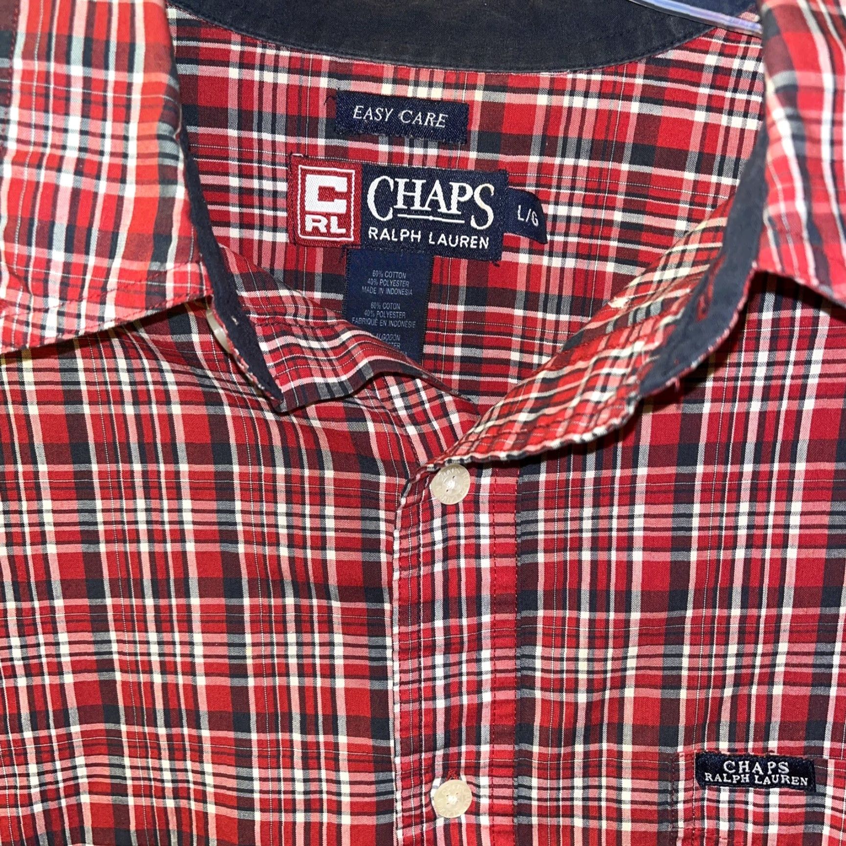 Chaps Chaps RALPH LAUREN Shirt Button-Up Plaid Red Mens Large Short Sleeve Button-Down Collared Size US L / EU 52-54 / 3 - 2 Thumbnail