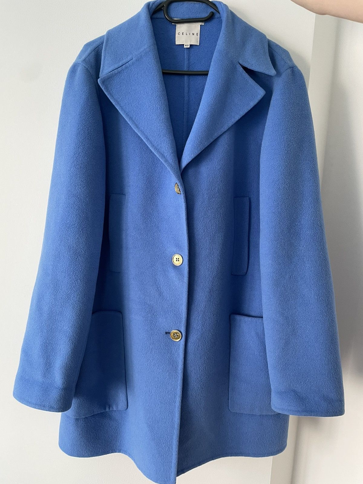 image of Coat Celine Finition Main in Blue, Women's (Size Medium)