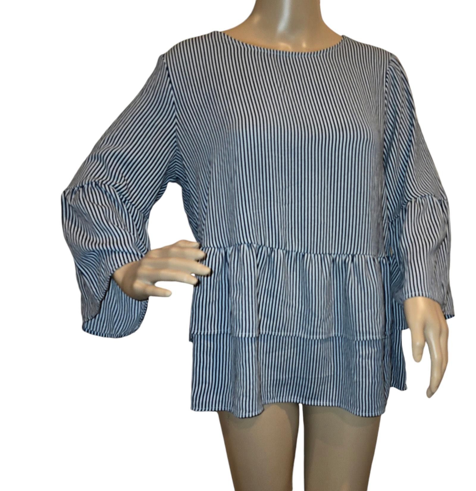 Designer Stylish Striped Peplum Top - Casual Chic Design Size M / US 6-8 / IT 42-44 - 1 Thumbnail