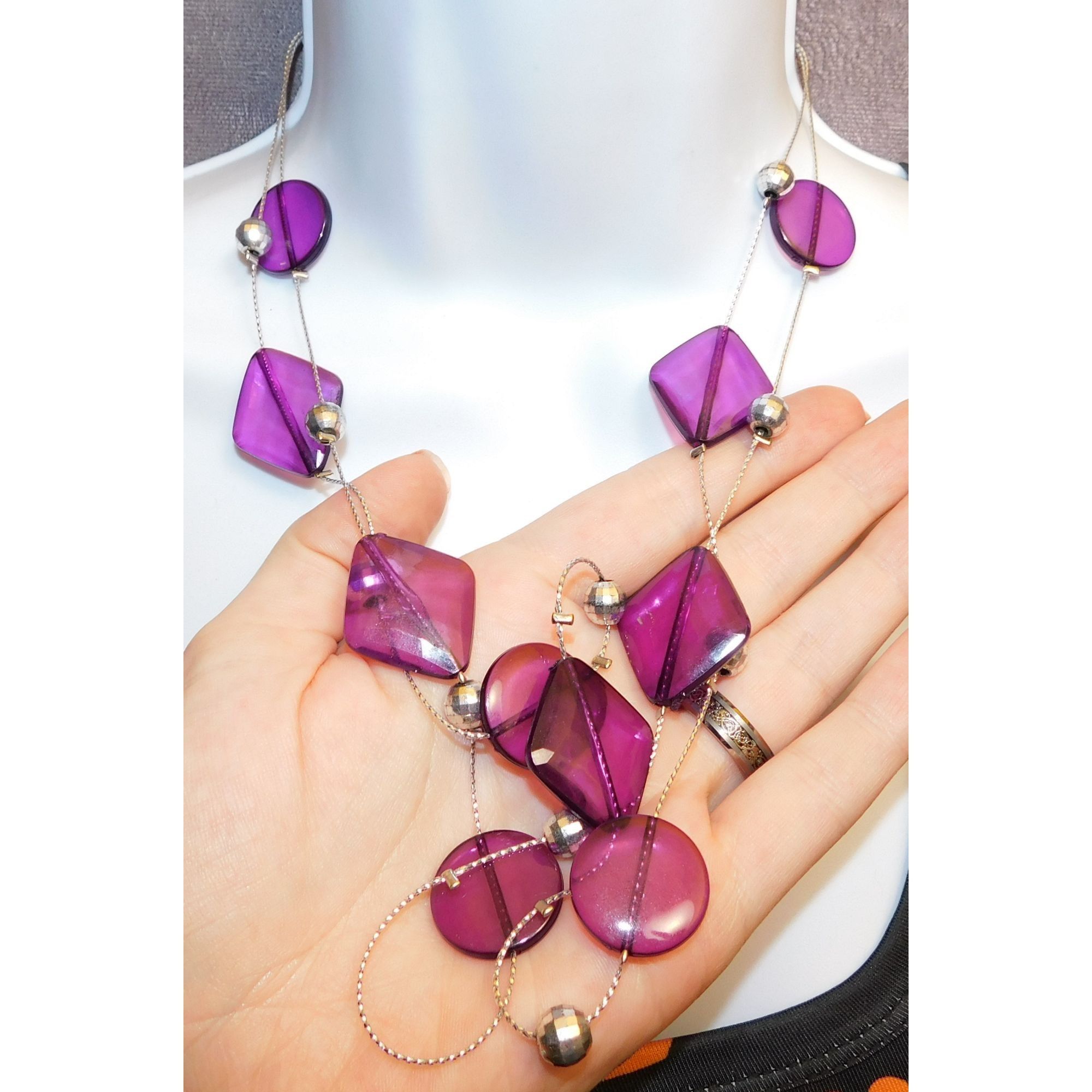 Other Whimsical Purple And Silver Tone Layered Station Necklace Size ONE SIZE - 2 Thumbnail