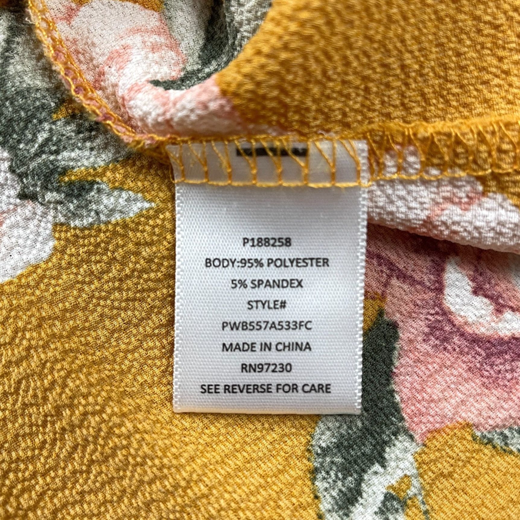 Almost Famous Almost & Famous Blouse Womens 3XL Mustard Floral Front Tie Short Sleeve Casual Size XXL / US 16-18 / IT 52-54 - 6 Thumbnail