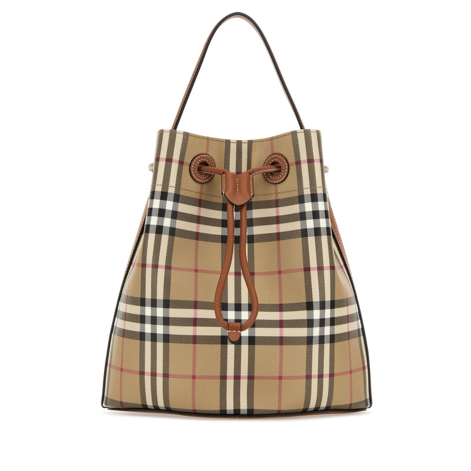 BURBERRY Check Beige Embroidered Canvas Bucket Bag New