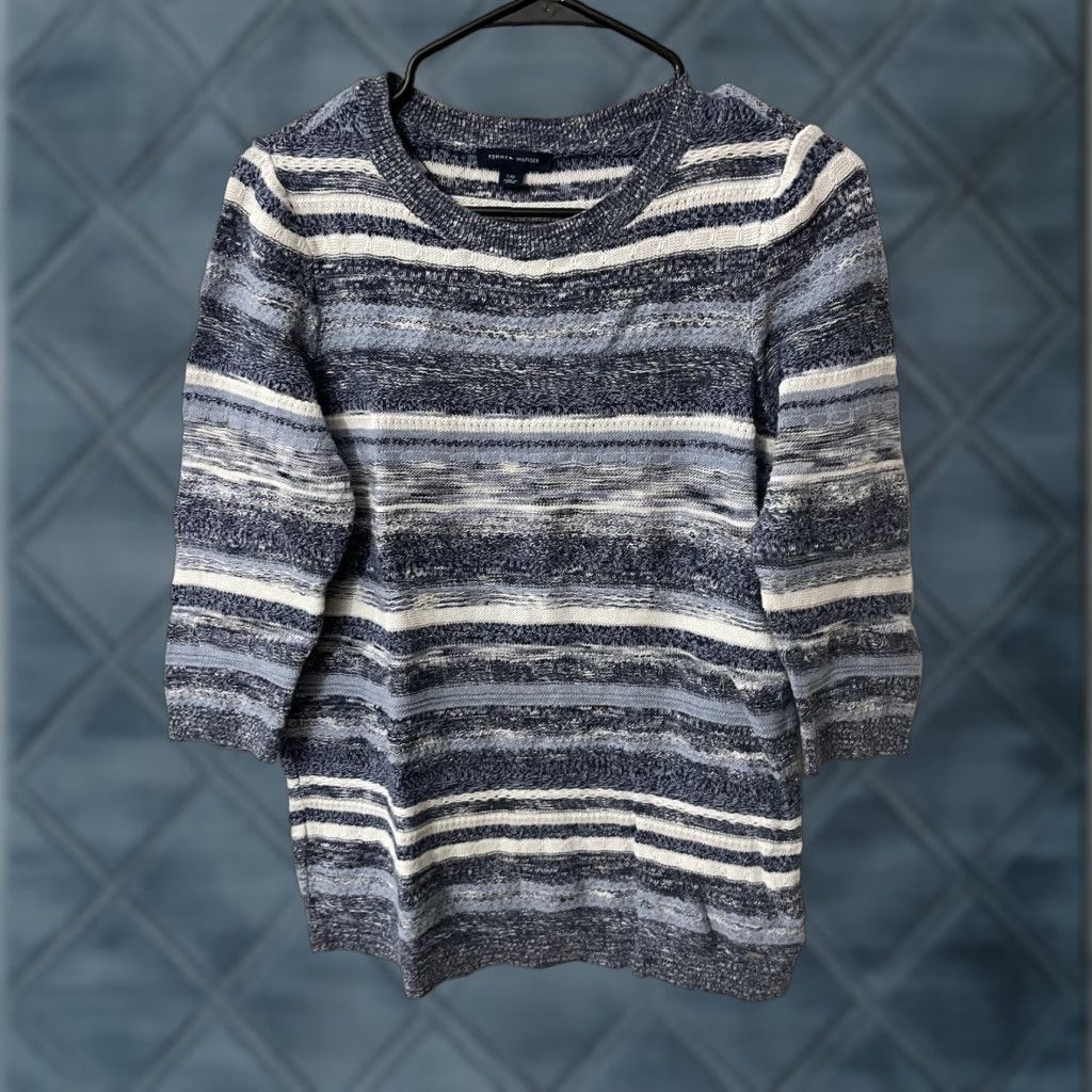 Tommy Hilfiger VINTAGE Tommy Hilfiger Blue Stripe Pullover Sweater Women Large 3/4 Sleeve Casual Size L / US 10 / IT 46 - 1 Thumbnail