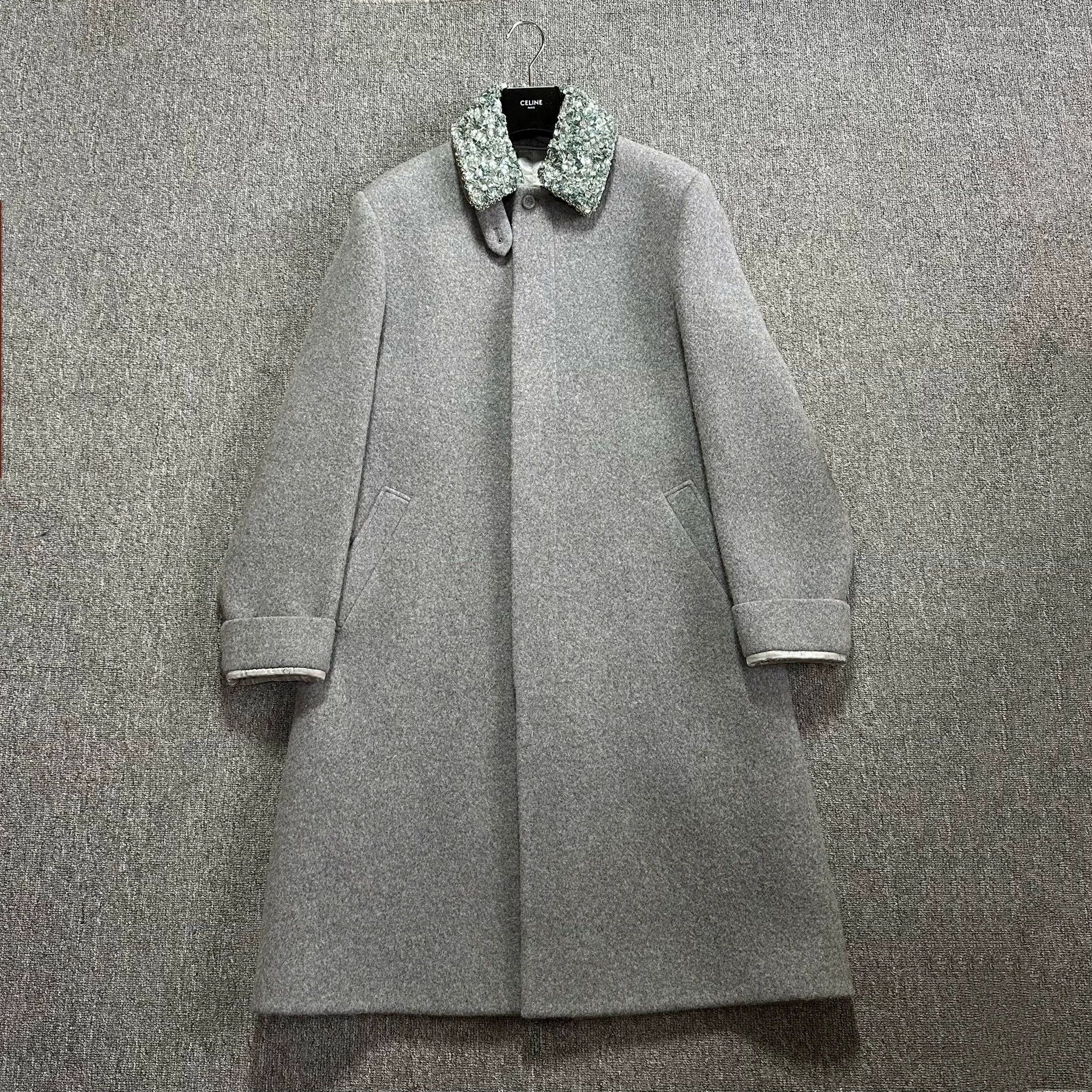 Dior Dior Man Gray Crystal Collar Overcoat Size US L / EU 52-54 / 3 - 1 Thumbnail