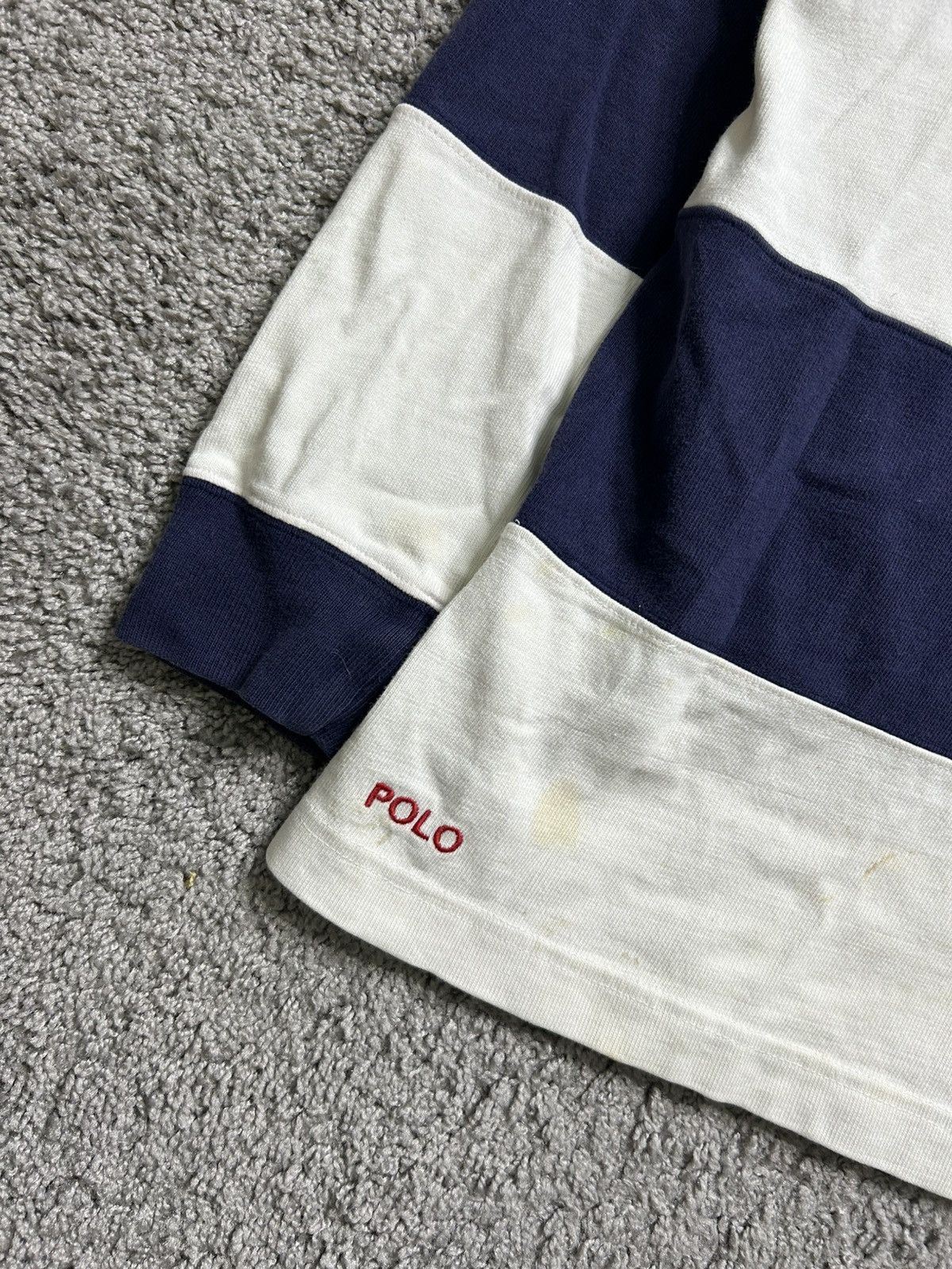 Polo Ralph Lauren Vintage 80s Polo Ralph Lauren Rugby Long Sleeve Striped Navy Size US L / EU 52-54 / 3 - 3 Thumbnail