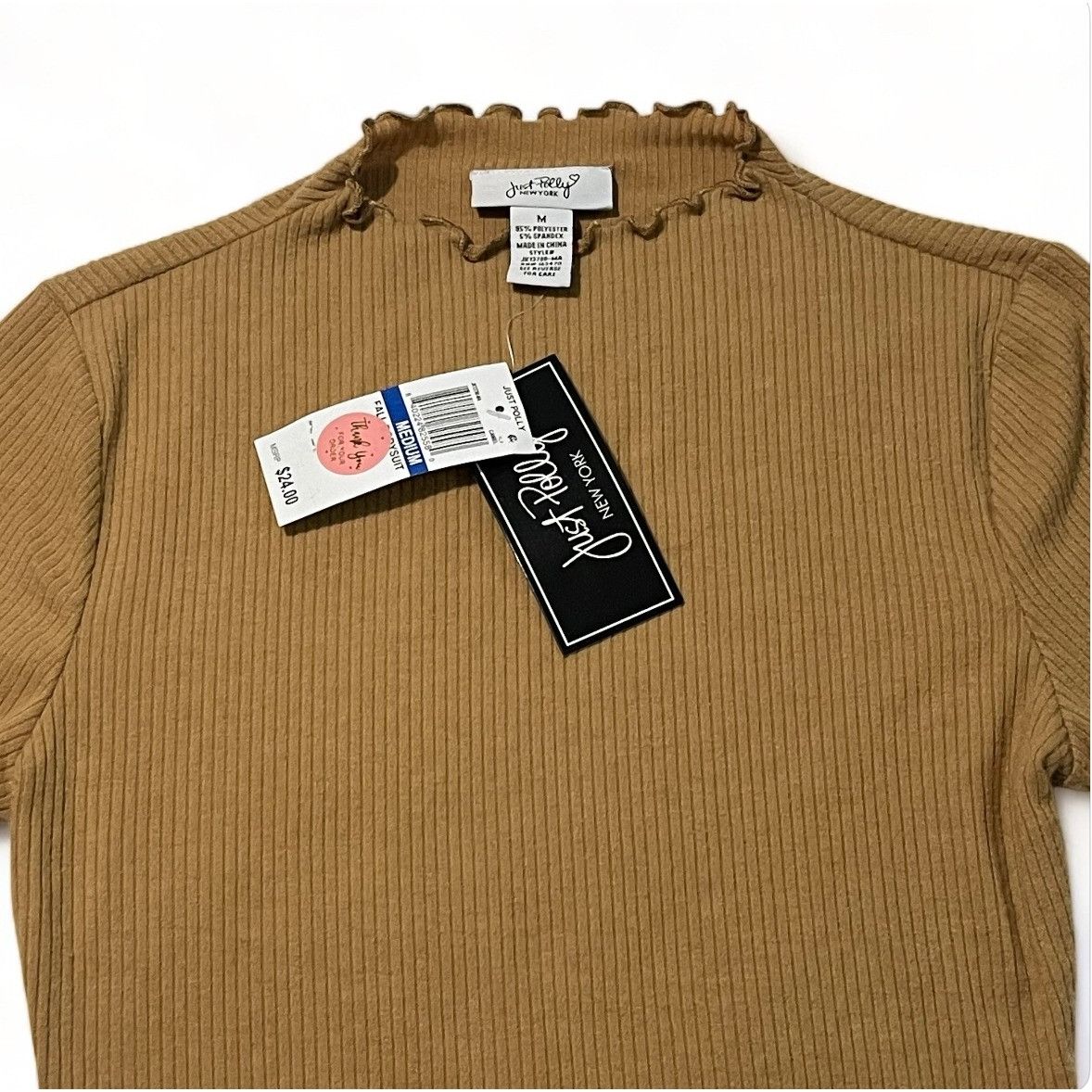 Other Just Polly Juniors' Long Bell-Sleeve Ribbed Bodysuit - Camel Size M / US 6-8 / IT 42-44 - 2 Thumbnail
