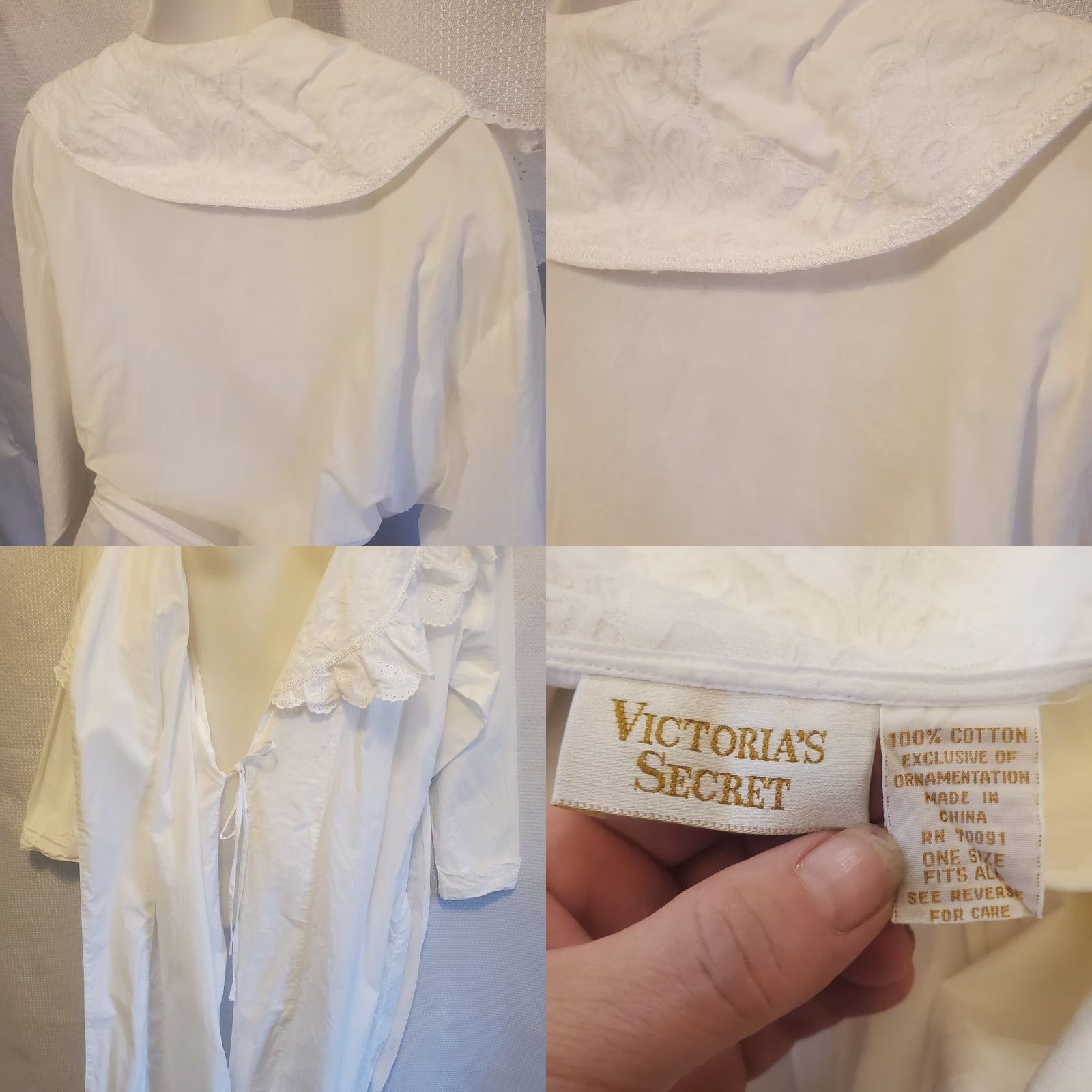 Victoria's Secret VINTAGE Victoria's Secret Robe Lace 70s White Victorian Cottage OSFM Mini/Minimalist 50" Shoulder to Hem Womens Size ONE SIZE - 8 Thumbnail
