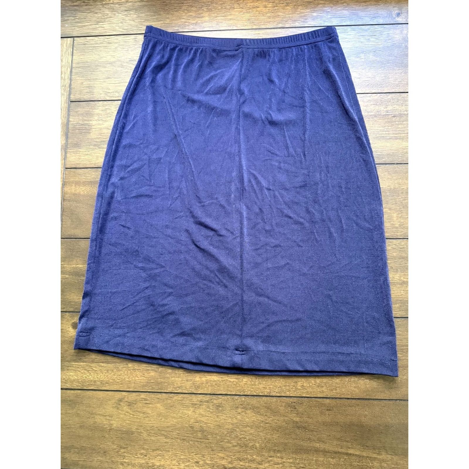 Vintage VINTAGE Molly Malloy Skirt Womens Petite Medium Navy Blue Pencil Pull On Elastic Waist Size 32" / US 10 / IT 46 - 5 Thumbnail