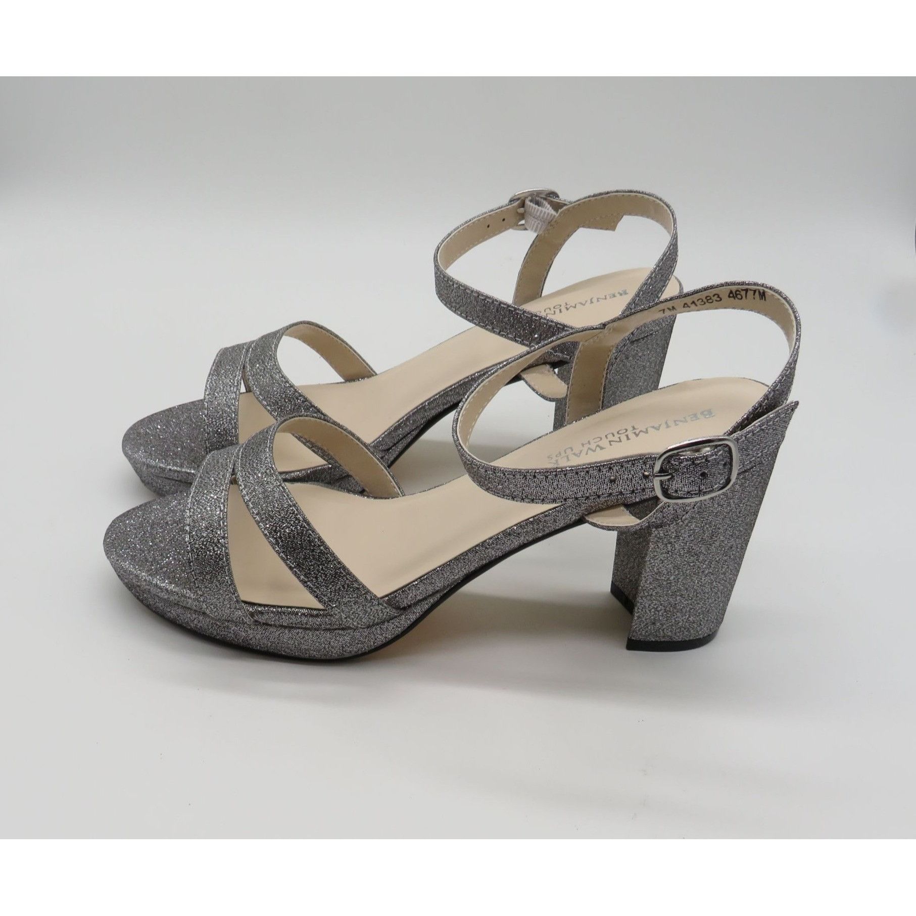 Other Benjamin Walk Silver Glitter Block Heel Sandals Ankle Strap Size US 7 / IT 37 - 7 Thumbnail