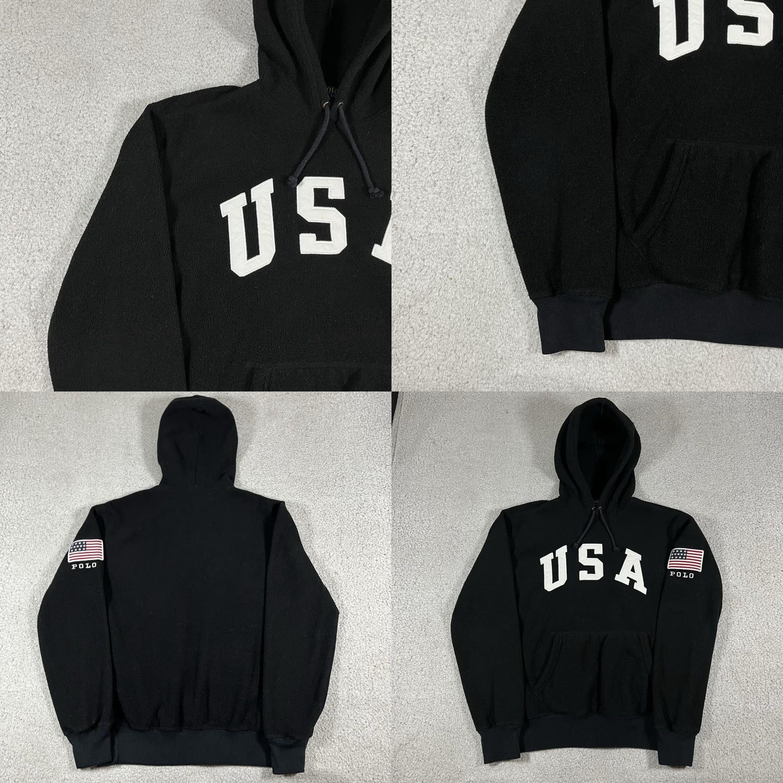 Polo Ralph Lauren VINTAGE Polo Ralph Lauren Hoodie Mens S Black Fleece USA Flag Stadium Pullover Size US S / EU 44-46 / 1 - 8 Thumbnail