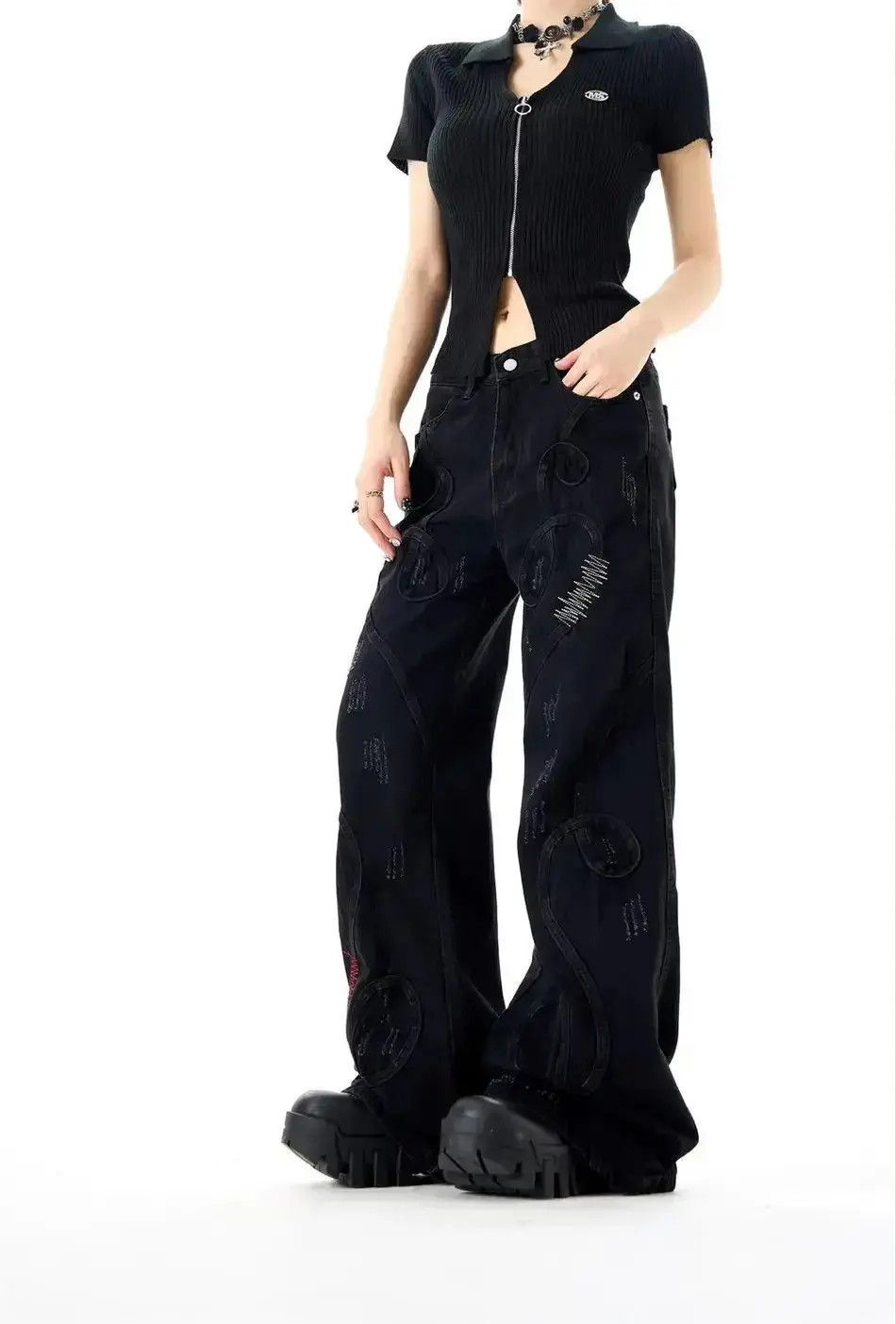 Japanese Brand Retro embroidered patchwork jeans Size US 32 / EU 48 - 2 Thumbnail