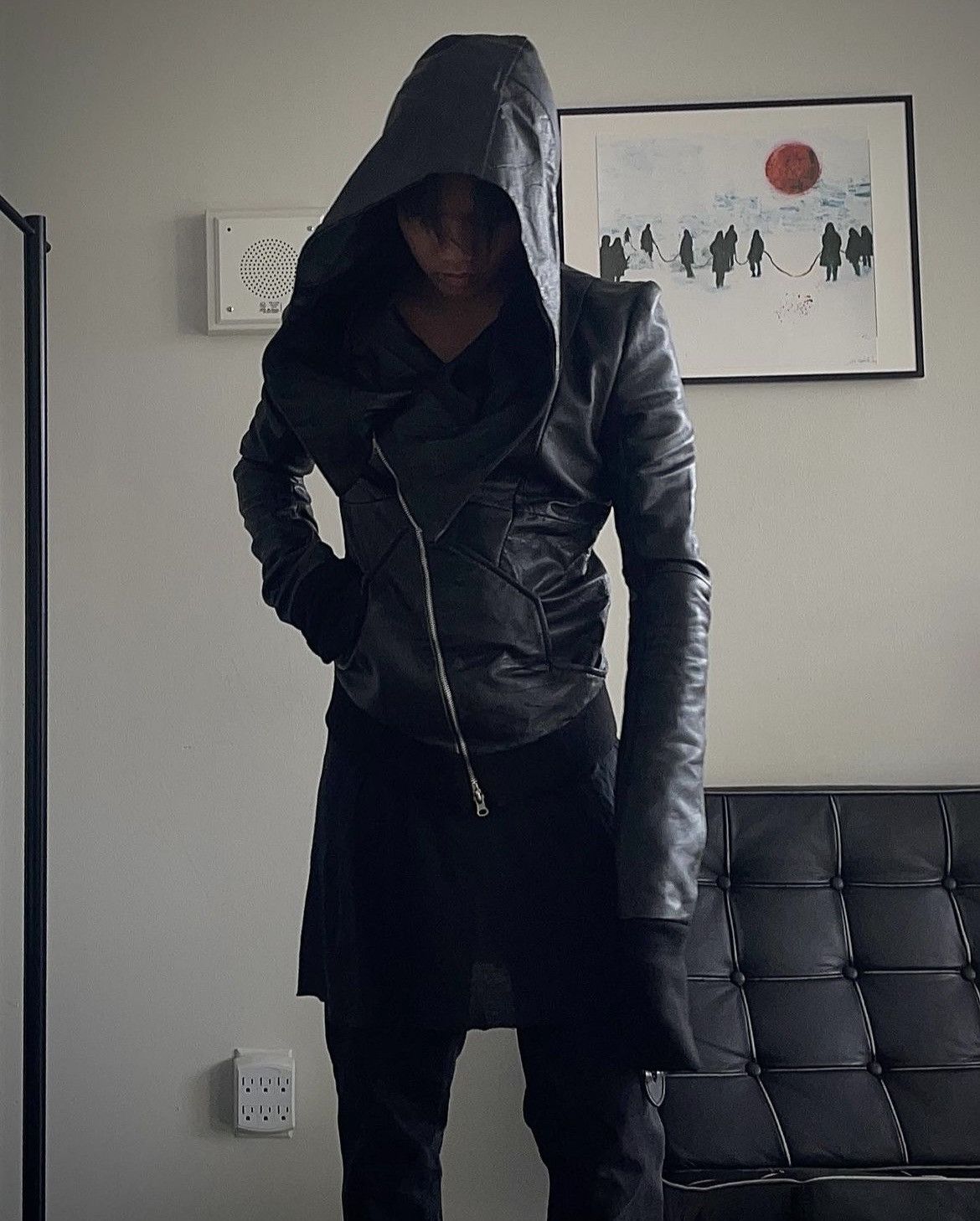 Ekam Early 00's Lambskin Leather Asymmetrical Hooded Jacket | Grailed