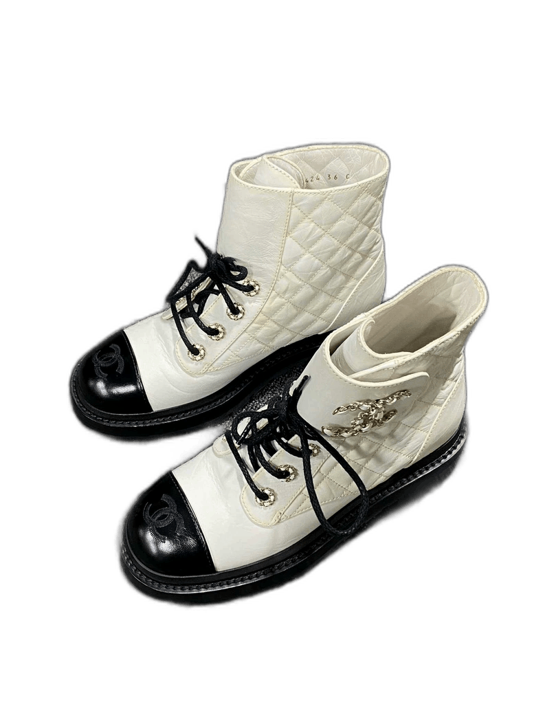 Black and White Chanel Martin Boots -2505