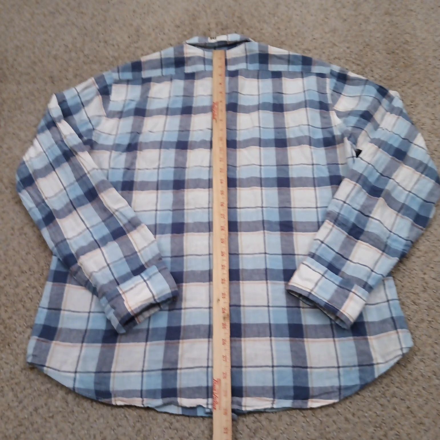 Express Express Shirt Button-Up Mens XL Blue Plaid Long Sleeve Pockets Linen Blend Cotton Size US XL / EU 56 / 4 - 6 Thumbnail