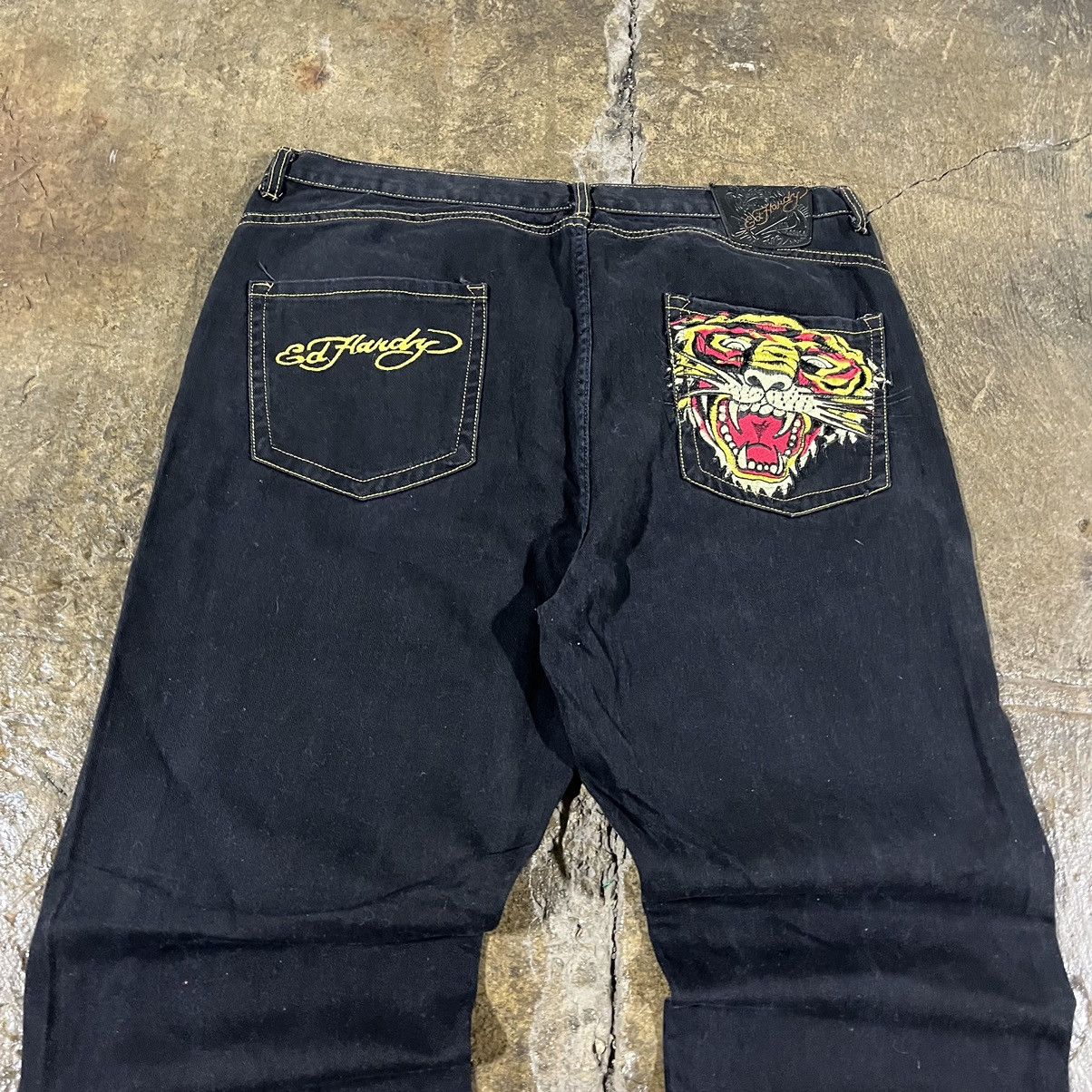 Ed Hardy × JNCO × Vintage Crazy Y2K Ed Hardy Embroidered Tiger Jeans Baggy Skater Size US 42 / EU 58 - 4 Thumbnail