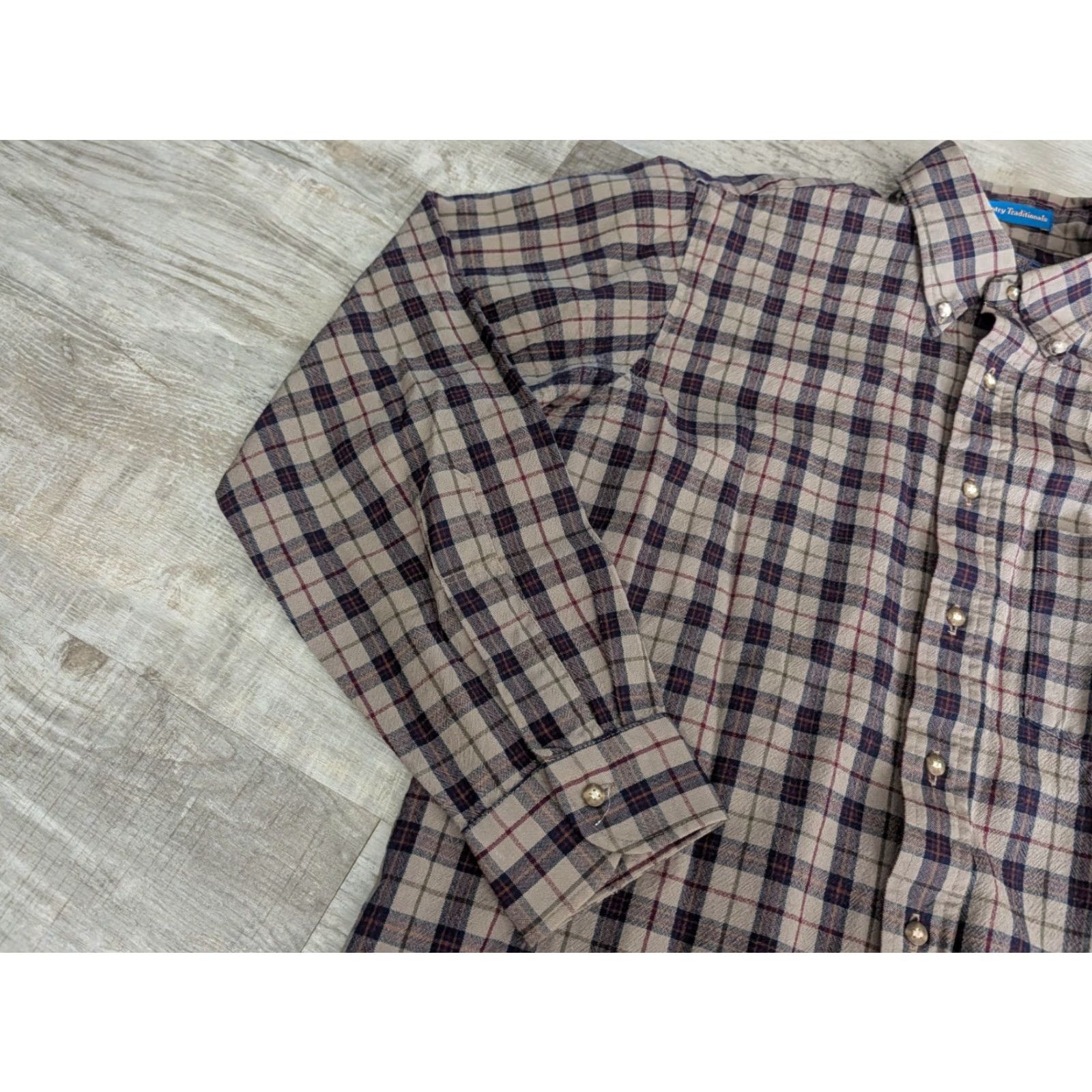 Pendleton VINTAGE Pendleton Wool Plaid Flannel Button-Up Shirt L Tan/Green/Red/Orange USA Outdoor Mens 80s Size US L / EU 52-54 / 3 - 3 Thumbnail