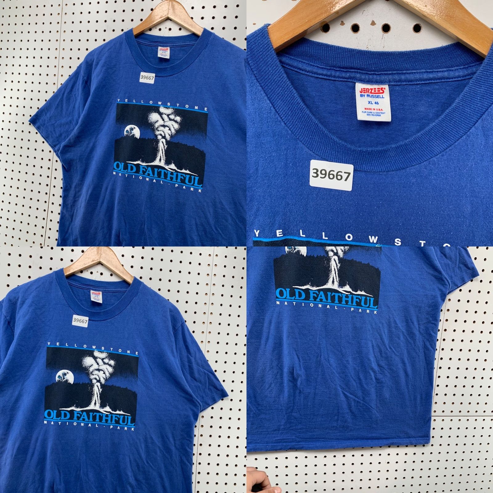 Jerzees VINTAGE Yellowstone Old Faithful Shirt Men XL Blue 80s Park T-Shirt Graphic Print Short Sleeve Crew Neck Mens Size US XL / EU 56 / 4 - 8 Thumbnail