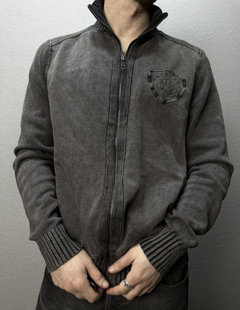 Pre-owned Avant Garde Faded Distressed Stiped Sweater Faded Y2k Effect In Grey