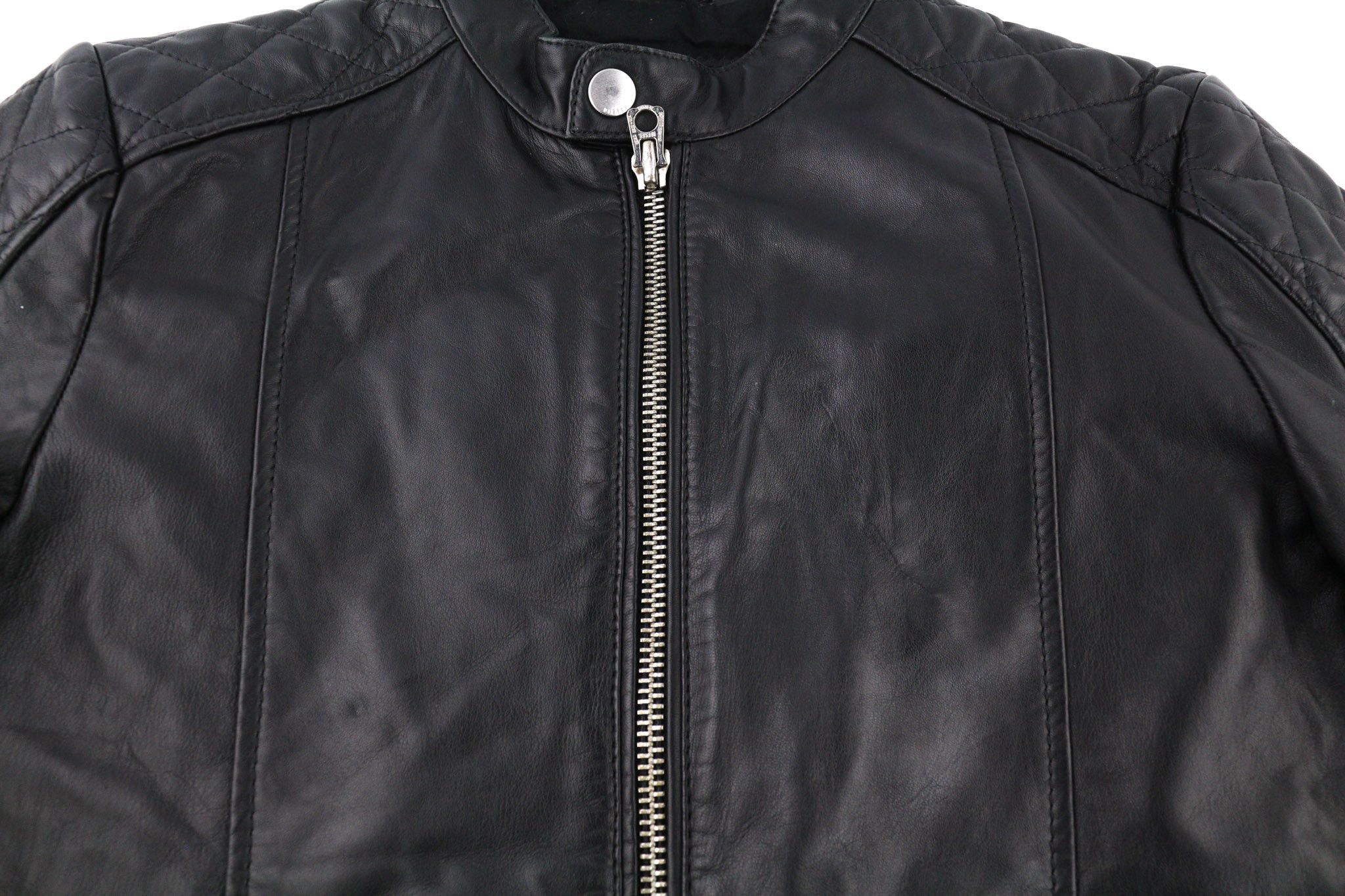 Diesel L-MARTON S Black Leather Band Neck Zip Jacket 81726 Size US S / EU 44-46 / 1 - 11 Thumbnail
