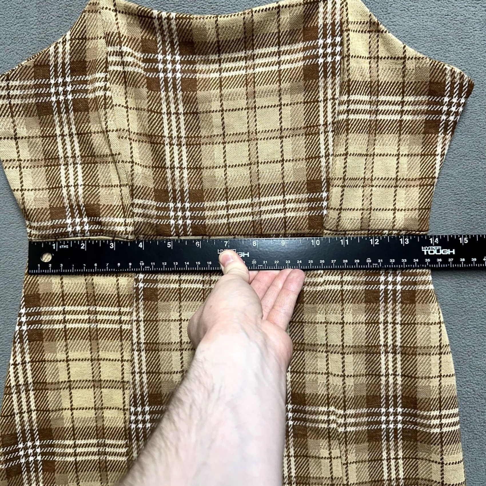 Vintage Ultra Flirt Beige Plaid Mini Dress Womens M Sleeveless Spaghetti Strap Rayon EUC Casual Party/Cocktail Dress Size M / US 6-8 / IT 42-44 - 7 Thumbnail