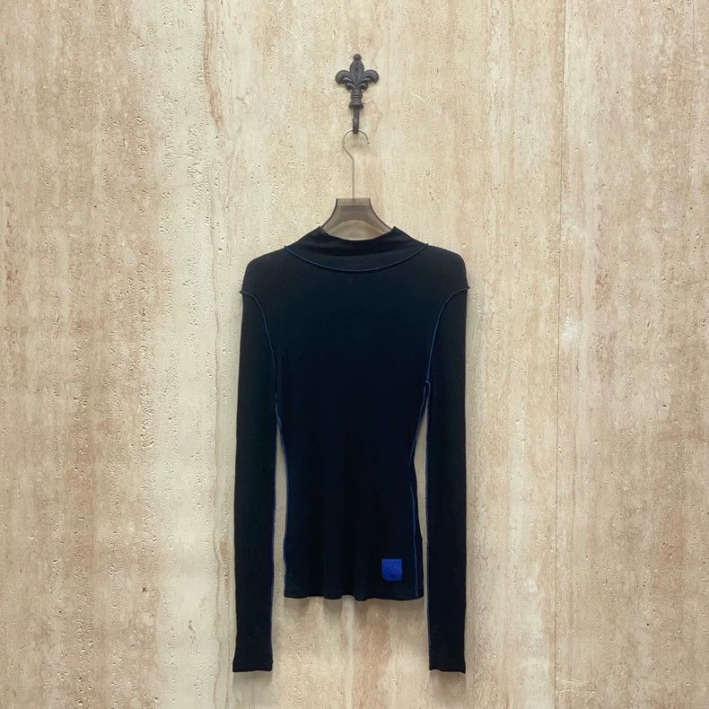 Loewe LOEWE Black leather card letter logo outer seam knit shirt Size M / US 6-8 / IT 42-44 - 1 Thumbnail