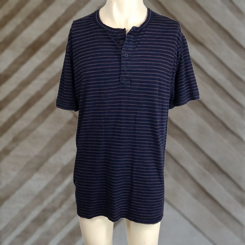 Vintage LIVERPOOL Los Angeles Mens Large Striped Henley Shirt Short Sleeve Navy Red Size US L / EU 52-54 / 3 - 1 Thumbnail