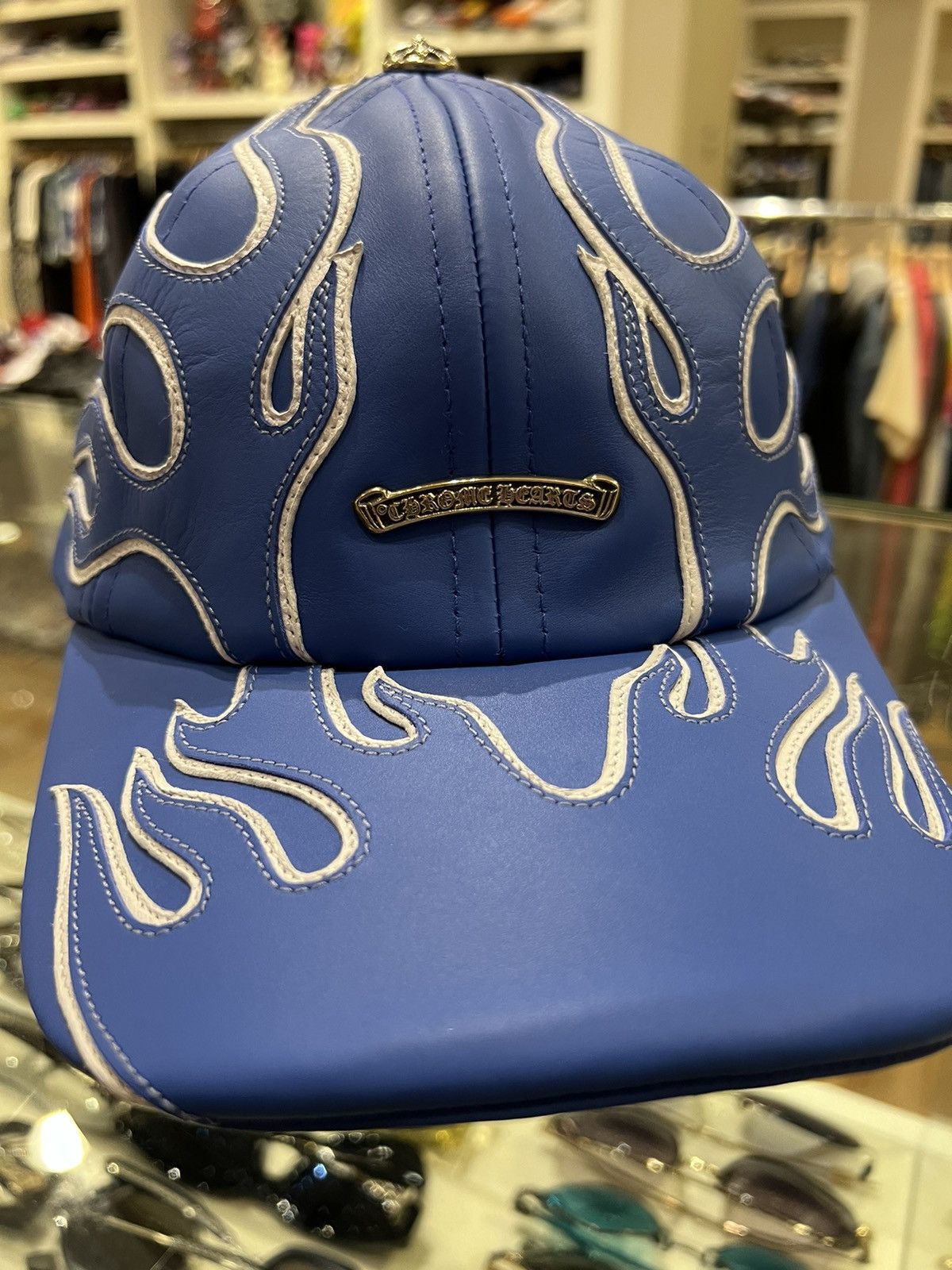 Chrome Hearts Chrome Hearts VIP Leather Flame Baseball Cap Blue Hat Size ONE SIZE - 2 Thumbnail