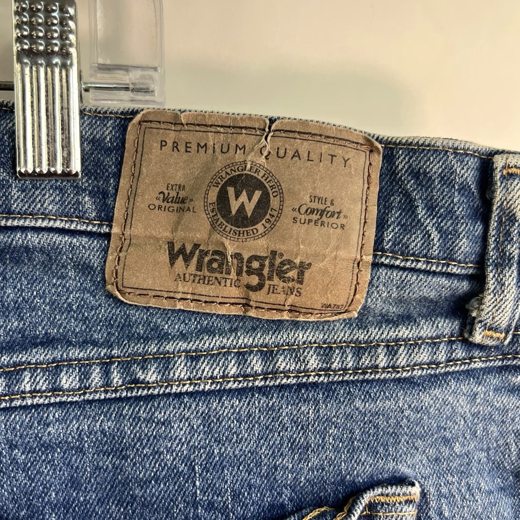 Wrangler VINTAGE Wrangler Regular Fit Straight Denim Jean Men’s Size 46 X 30 Blue - Wrangler Jeans, Denim, 5-Pocket, Regular, 46, 30, Blue, Men's Jeans Size US 30 / EU 46 - 5 Thumbnail