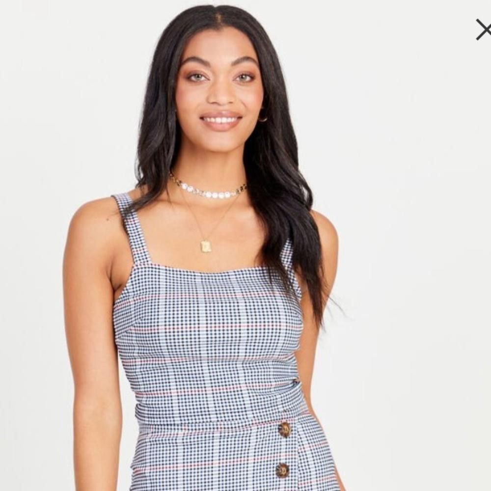 Designer Altar'd State Black and Blue Plaid Crop Top Size M / US 6-8 / IT 42-44 - 1 Thumbnail