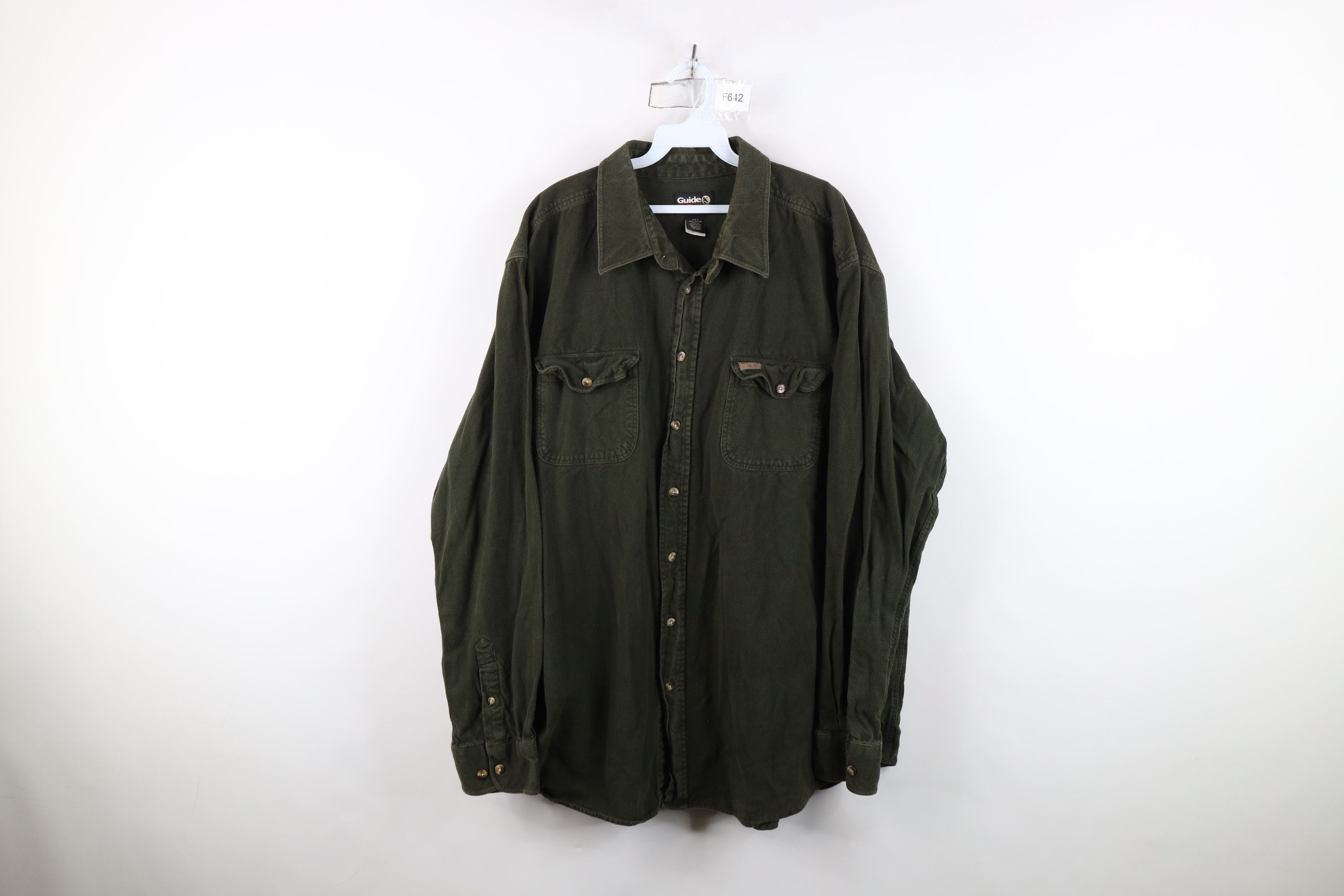 Vintage Vintage 90s Streetwear Chamois Collared Button Shirt Green Size US XXL / EU 58 / 5 - 1 Thumbnail