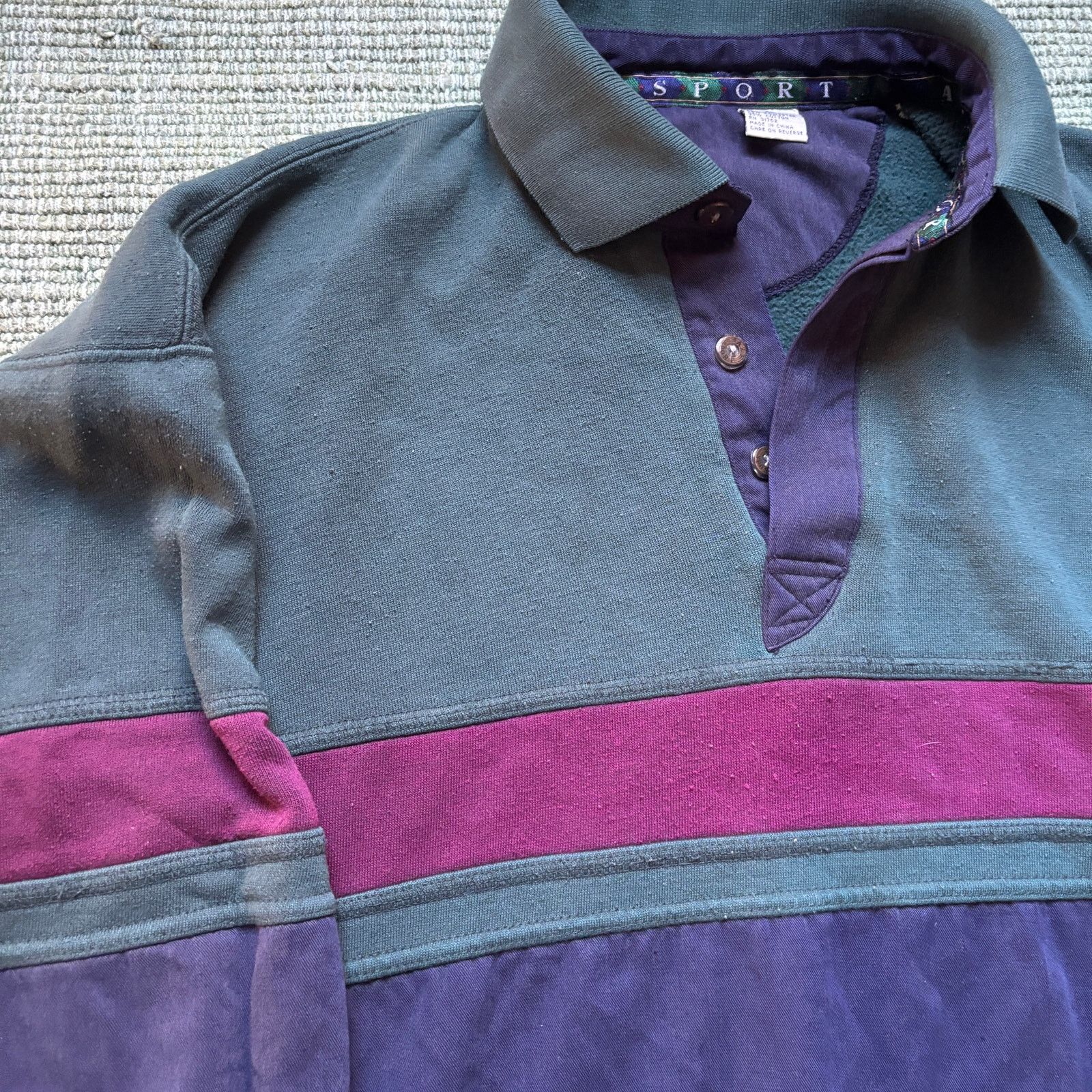 Vintage Vintage basic three tone striped collared sweatshirt Size US L / EU 52-54 / 3 - 2 Thumbnail