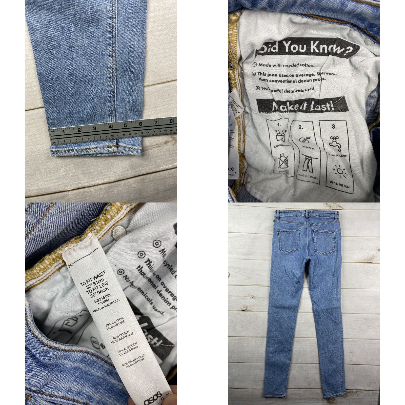 Asos ASOS Design Mens Jeans Size 32X38 Skinny Leg Stretch Denim Distressed Light Wash Size US 32 / EU 48 - 8 Thumbnail