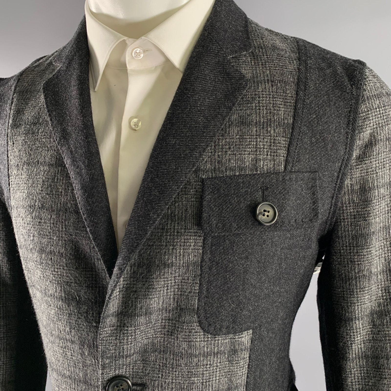 Other ABITO SARTORIALE L Grey Plaid Colorblock Wool Sport Coat Size US L / EU 52-54 / 3 - 2 Thumbnail