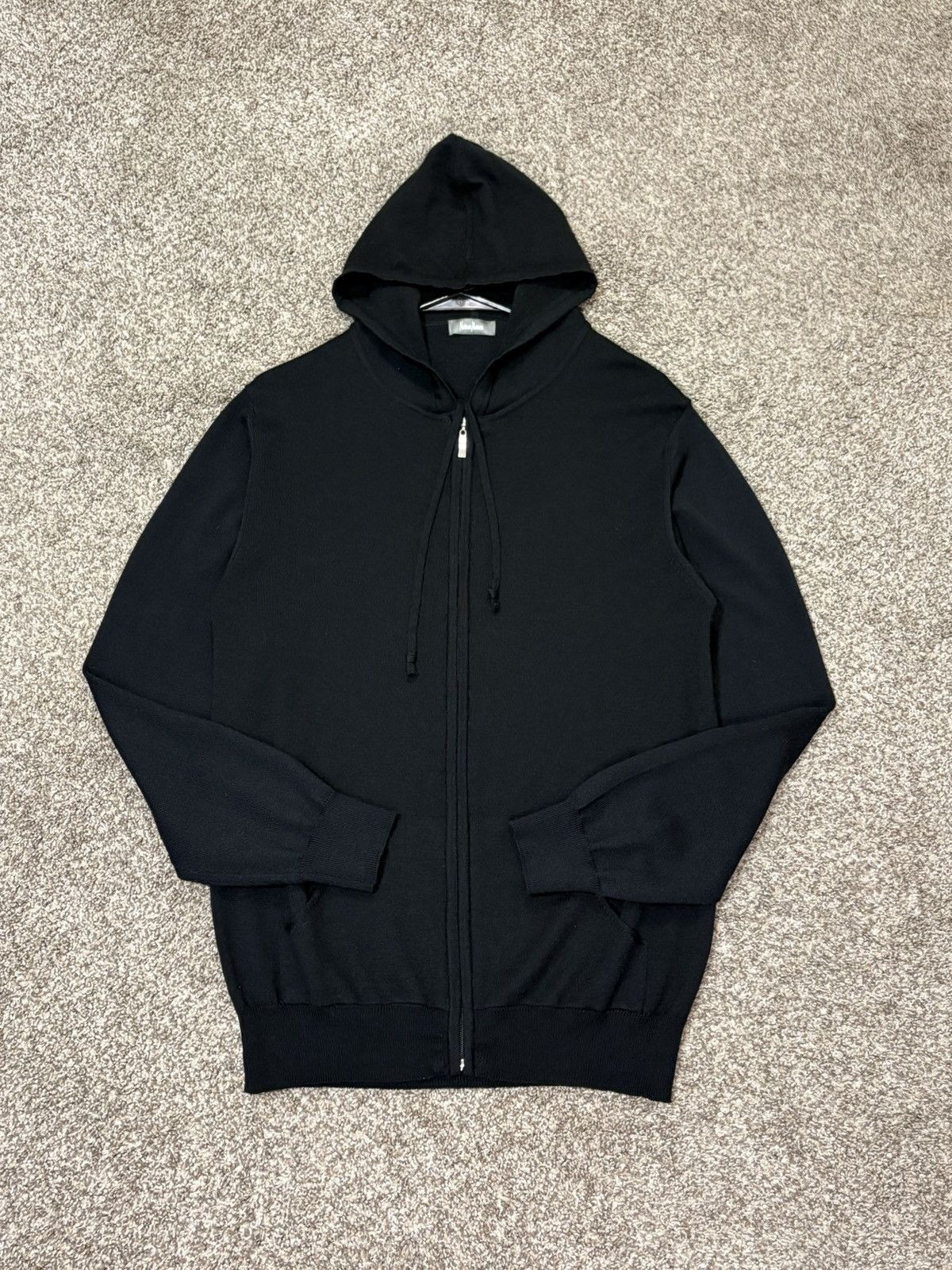 Neiman Marcus Neiman Marcus Mens Black Merino Wool Blend Zip Hoodie Size L Size US L / EU 52-54 / 3 - 4 Thumbnail