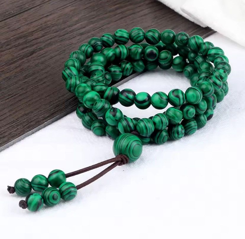 Vintage 6mm 108pcs Natural Malachite Stone Prayer Beads Size ONE SIZE - 1 Thumbnail