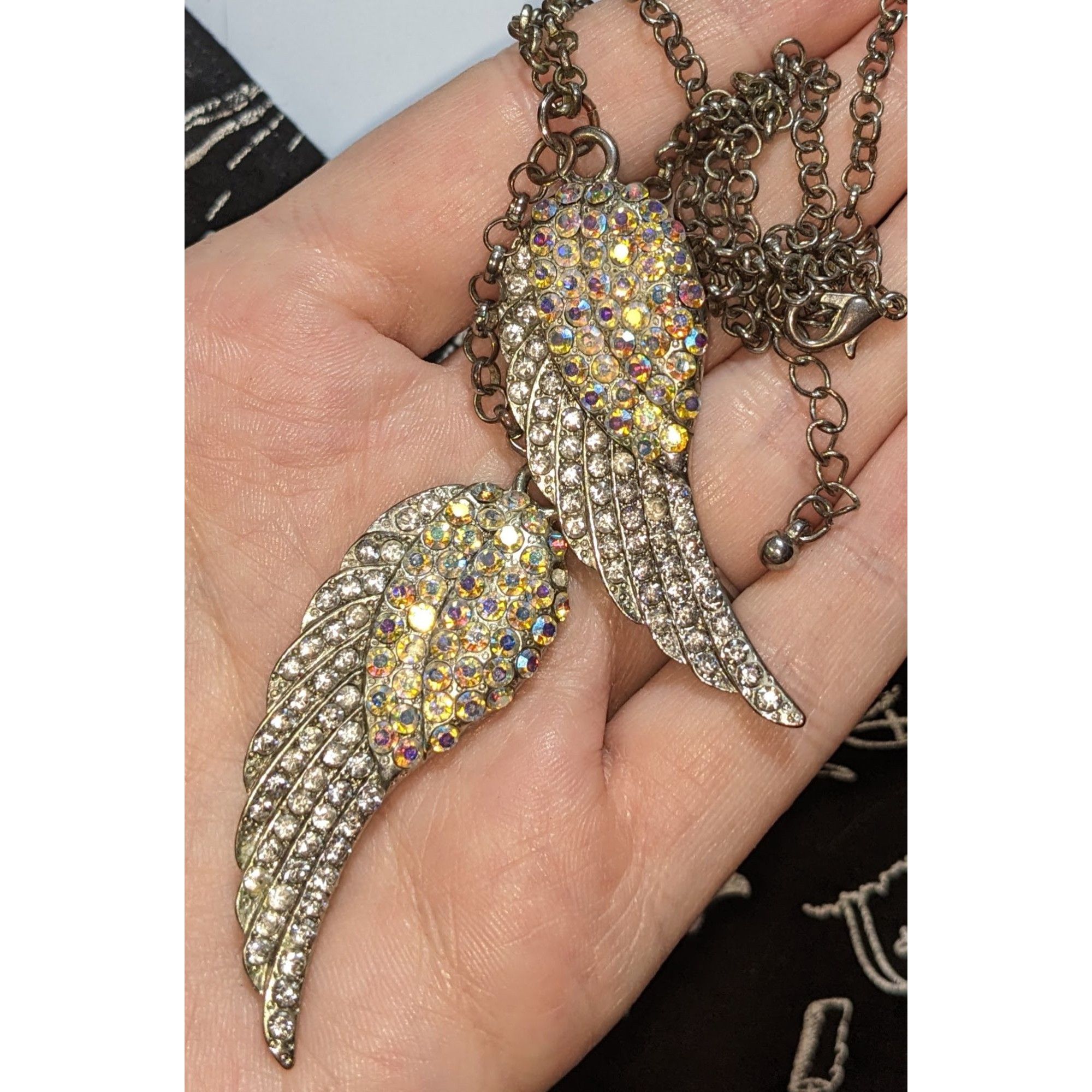 Other Whimsical Angel Wing Necklace With Aurora Borealis Crystals Size ONE SIZE - 2 Thumbnail