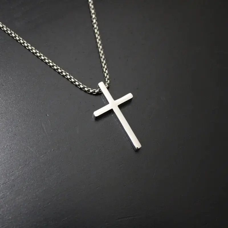 Jewelry Silver Cross Pendant with Box Chain Necklace Size ONE SIZE - 1 Thumbnail