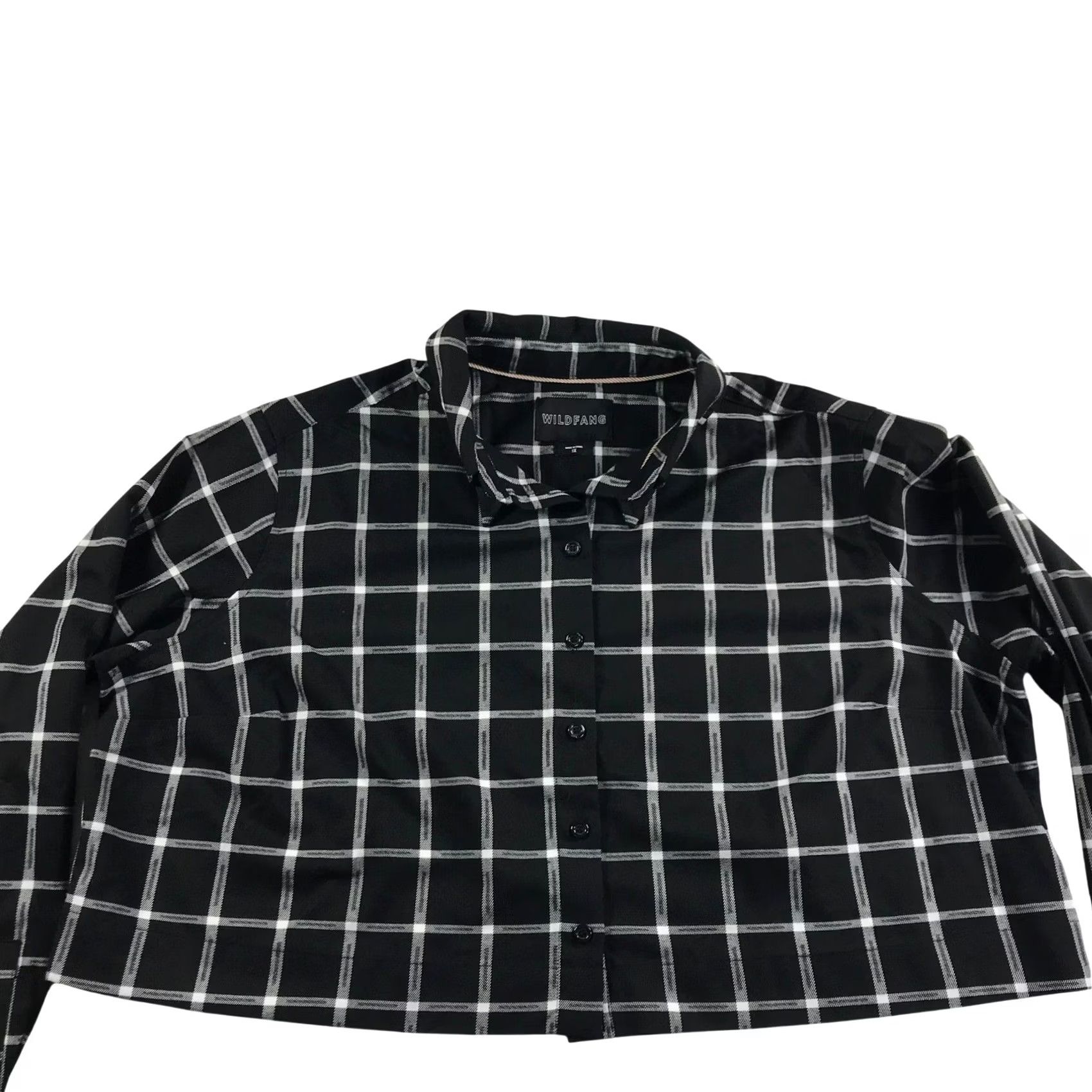 Wildfang Wildfang Black White Plaid Cropped Button Up Shirt Long Sleeve 1X Size XL / US 12-14 / IT 48-50 - 6 Thumbnail