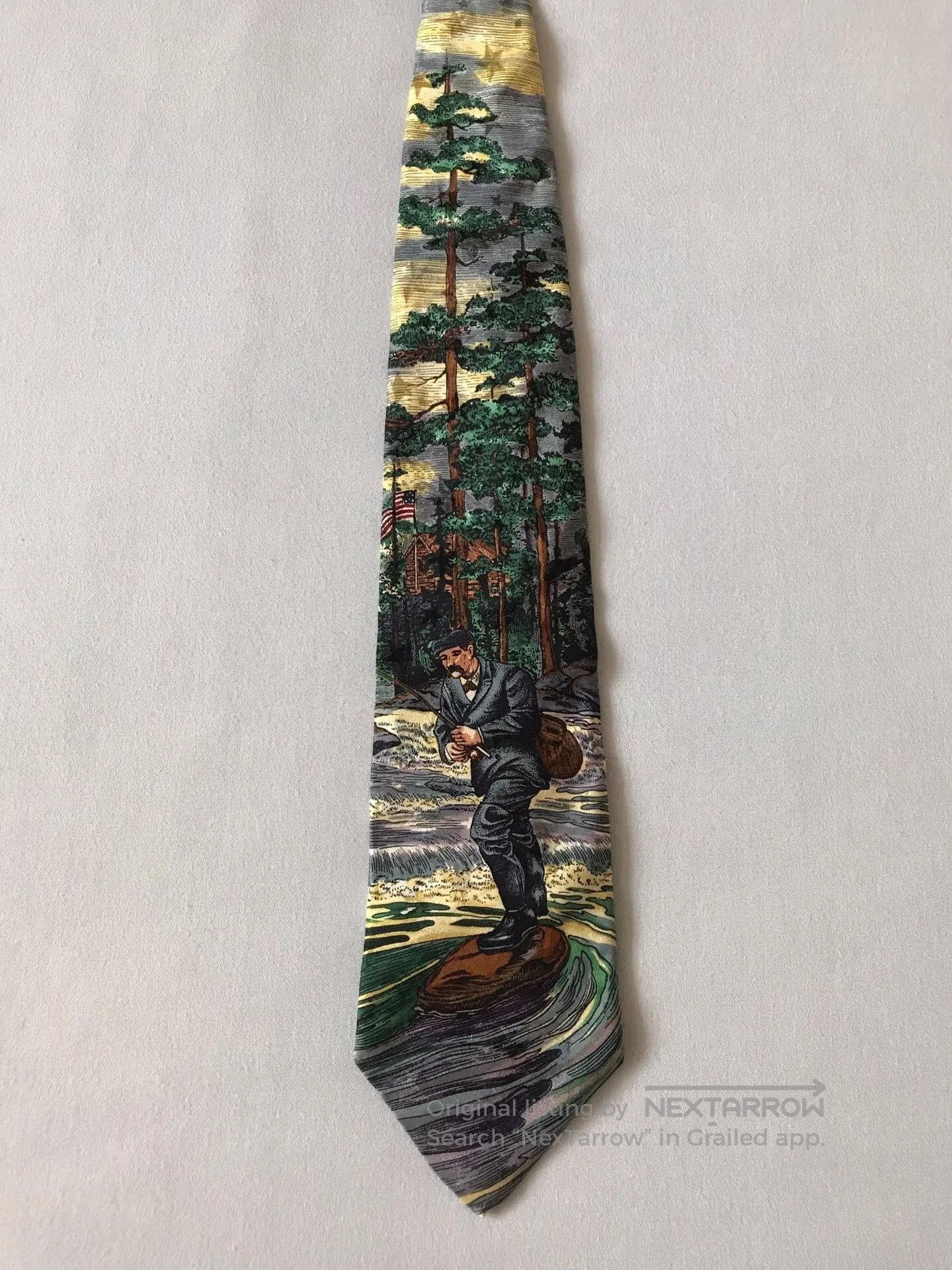 Vintage Vintage Oil Painting Fishing Tango Tie. Size ONE SIZE - 1 Thumbnail