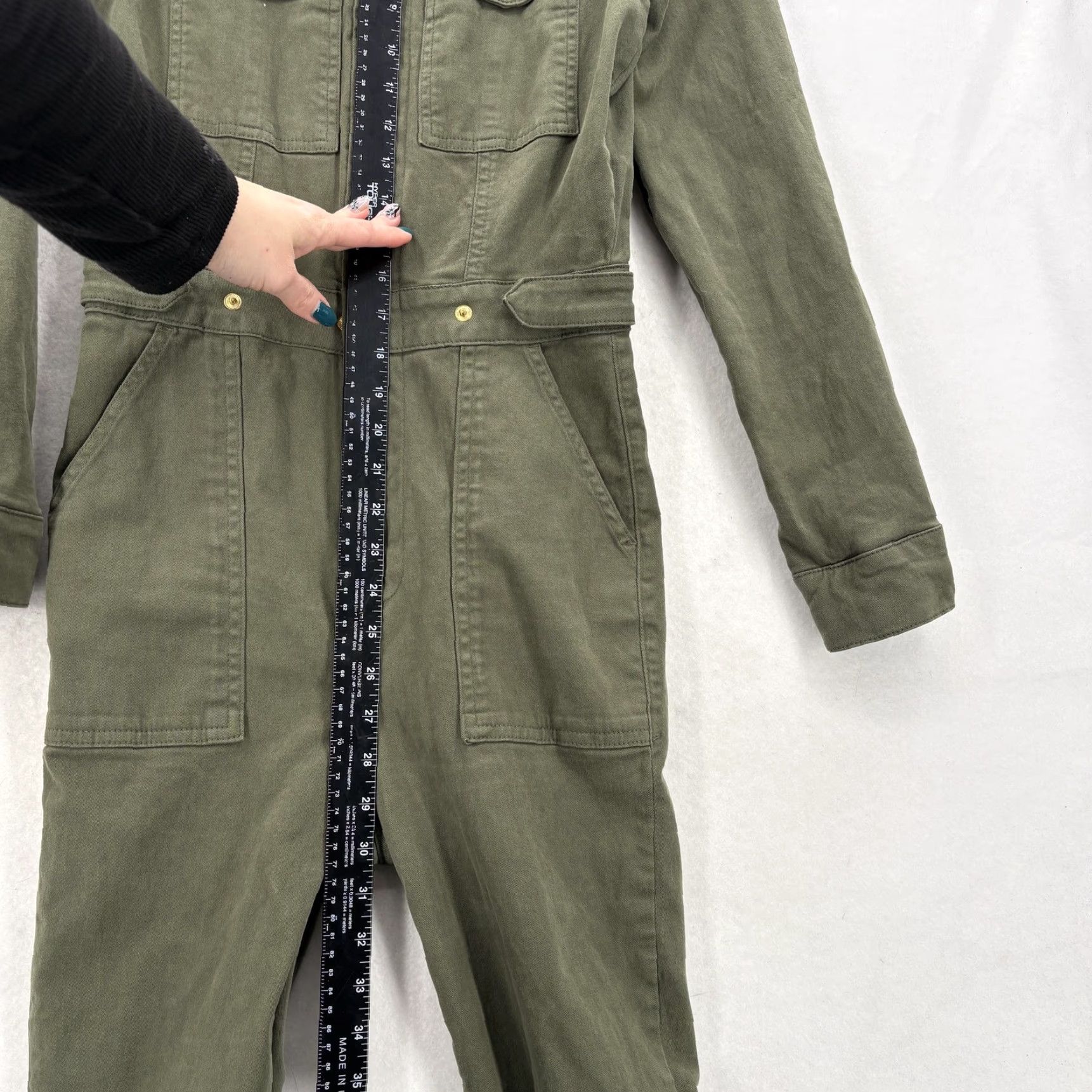 Good American VINTAGE Good American Jumpsuit Womens 7 Green Twill Cotton Blend Long Sleeve Solid 1 Piece Casual Travel Size 28" / US 6 / IT 42 - 7 Thumbnail