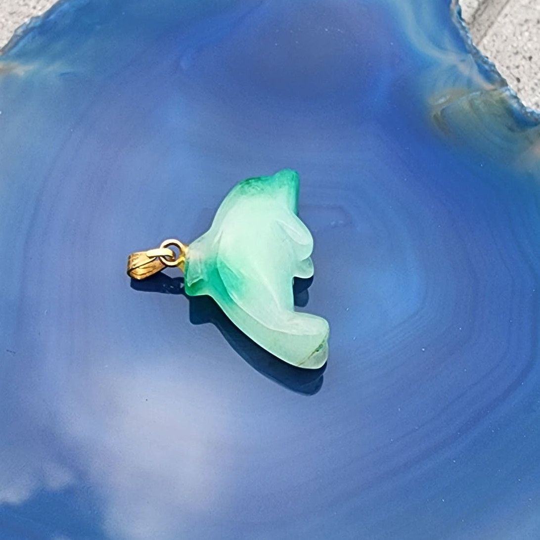 Vintage Vintage Polished Jadeite Etched Dolphin Pendant Charm Size ONE SIZE - 4 Thumbnail