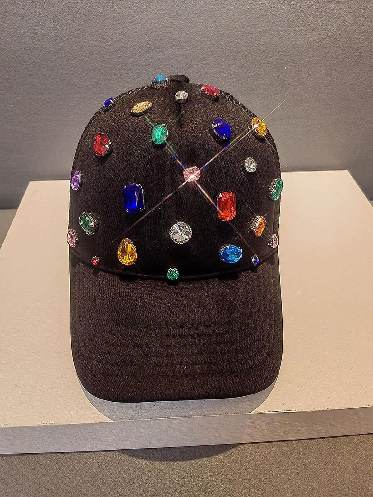 Other Black Embellished Mesh Back Cap, Colorful Rhinestone Hat Size ONE SIZE - 2 Thumbnail